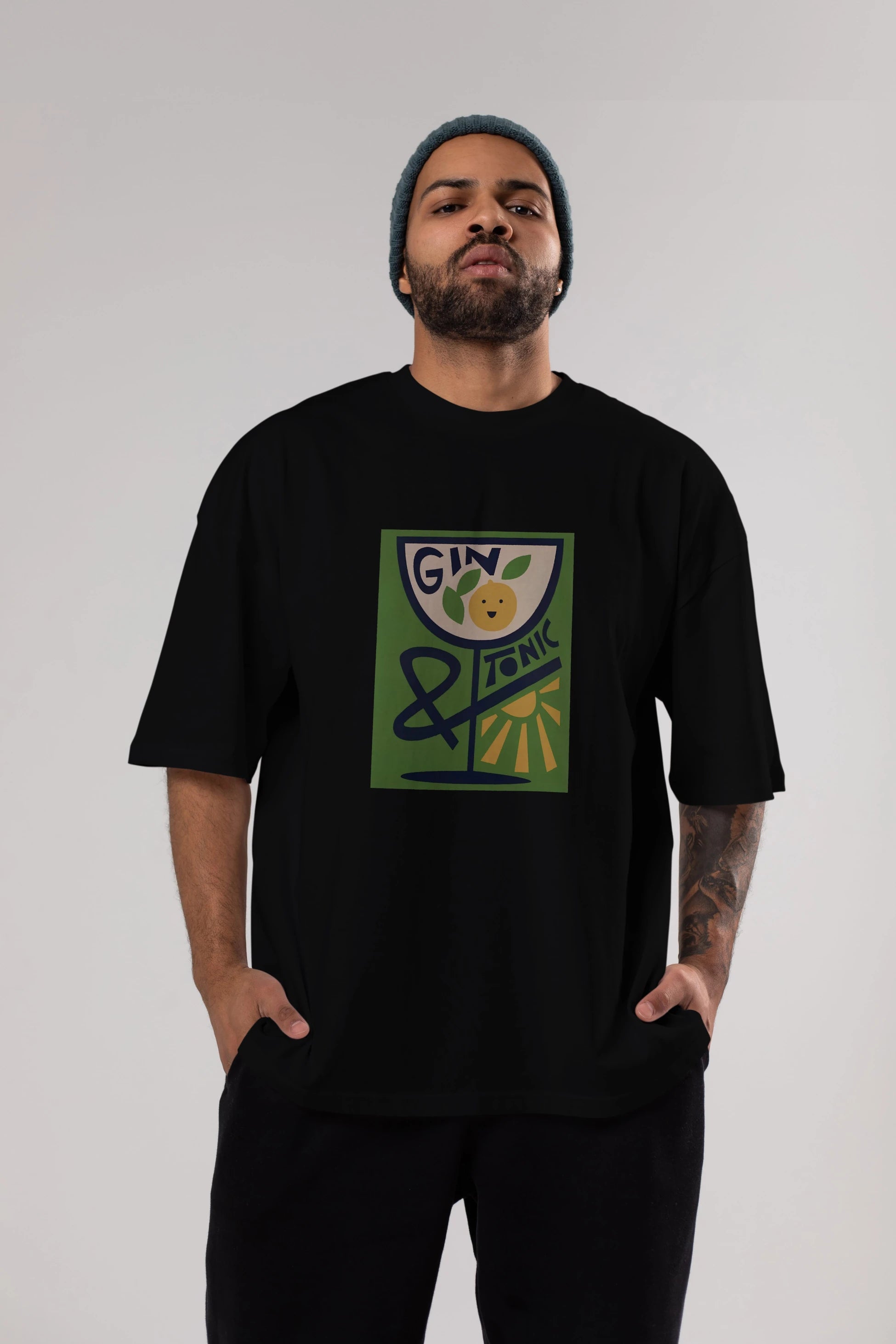Gin Tonic 3 Ön Baskılı Oversize t-shirt Erkek Kadın Unisex %100 Pamuk Bisiklet Yaka tişort