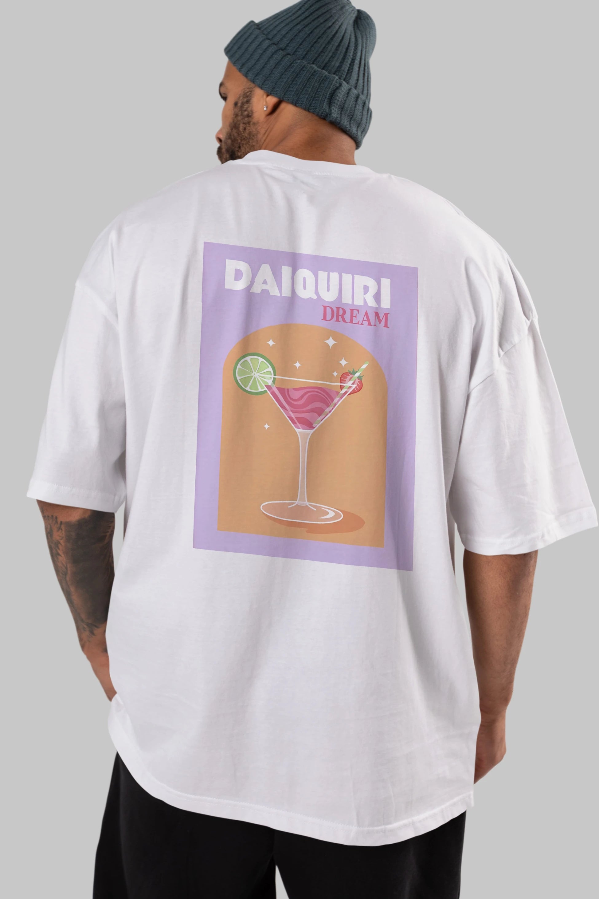 Daiquiri Dream Arka Baskılı Oversize t-shirt Erkek Kadın Unisex %100 Pamuk Bisiklet Yaka tişort