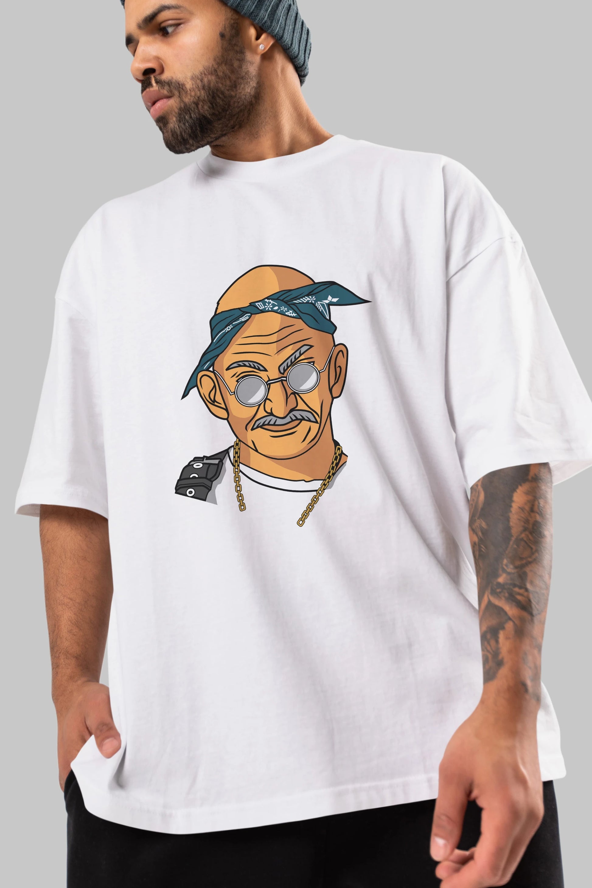 Tupac Gandhi Ön Baskılı Oversize t-shirt Erkek Kadın Unisex %100 Pamuk tişort