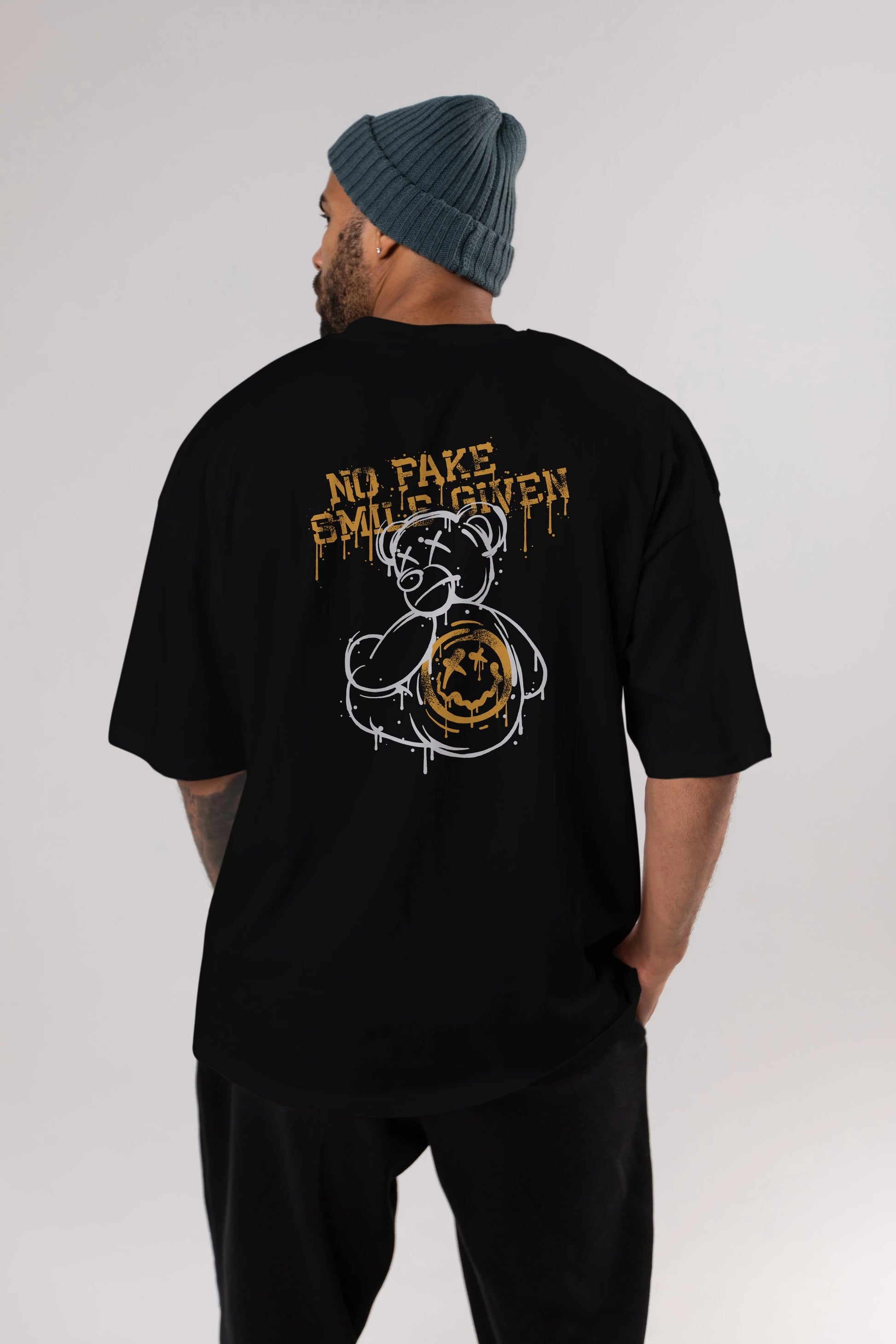 No Fake Smile Given Bear Arka Baskılı Oversize t-shirt Erkek Kadın Unisex