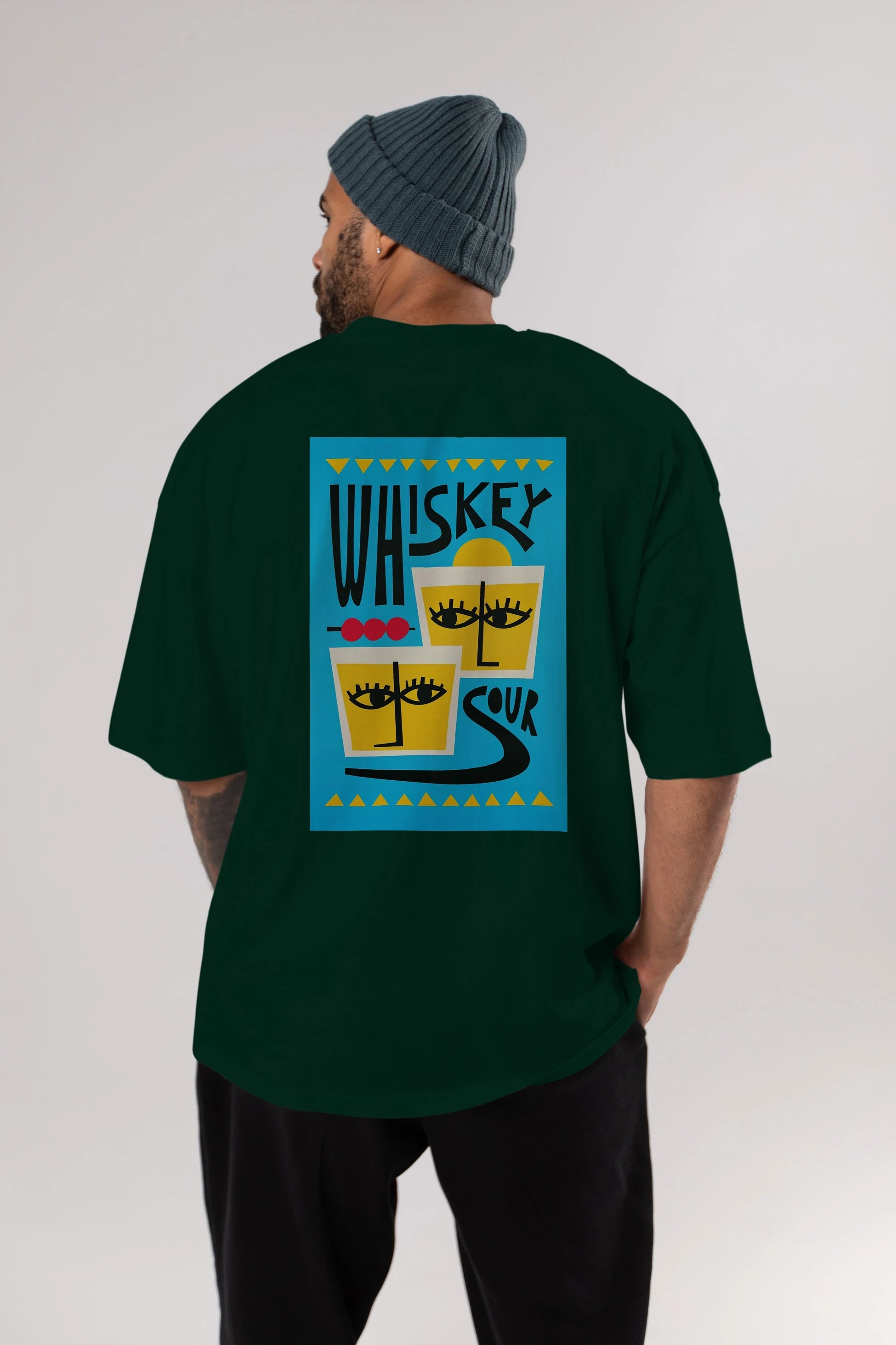 Whiskey Sour 2 Arka Baskılı Oversize t-shirt Erkek Kadın Unisex %100 Pamuk Bisiklet Yaka tişort