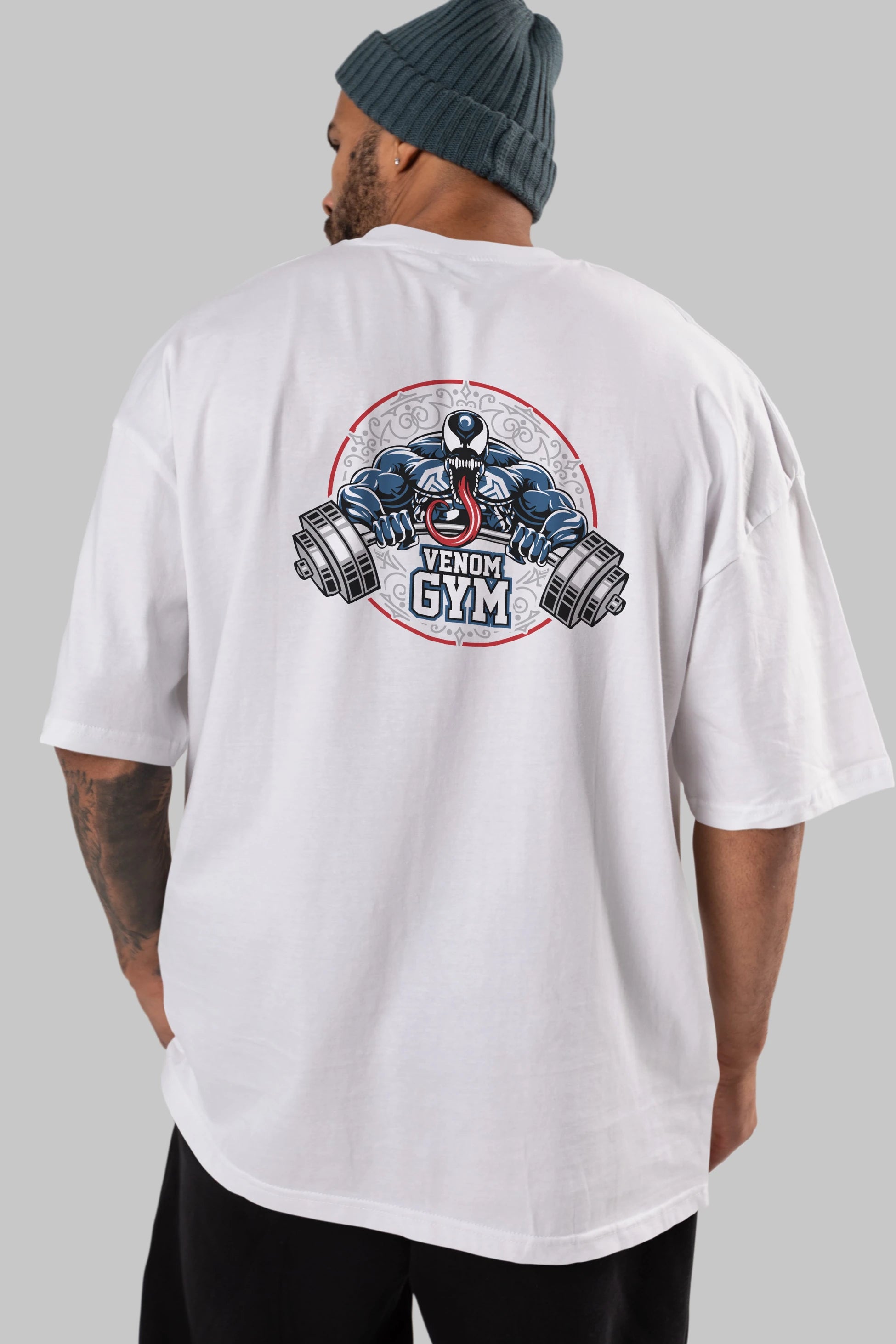 Venom GYM Arka Baskılı Oversize t-shirt Erkek Kadın Unisex %100 Pamuk Bisiklet Yaka tişort