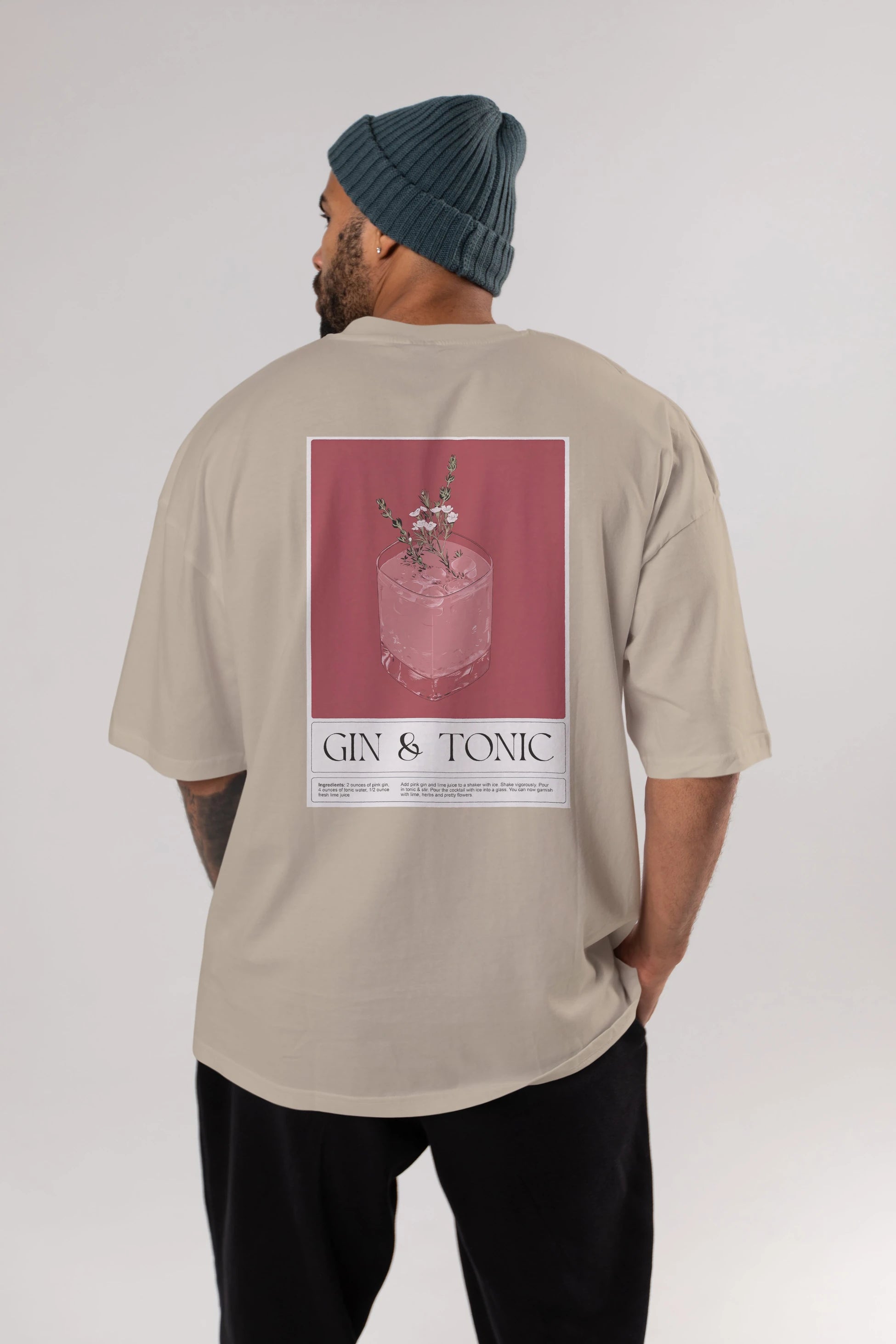 Gin Tonic 4 Arka Baskılı Oversize t-shirt Erkek Kadın Unisex %100 Pamuk Bisiklet Yaka tişort
