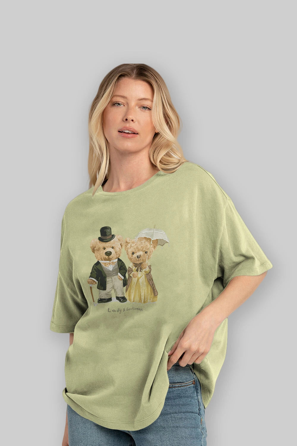 Teddy Bear Couple Ön Baskılı Oversize t-shirt Erkek Kadın Unisex %100 Pamuk