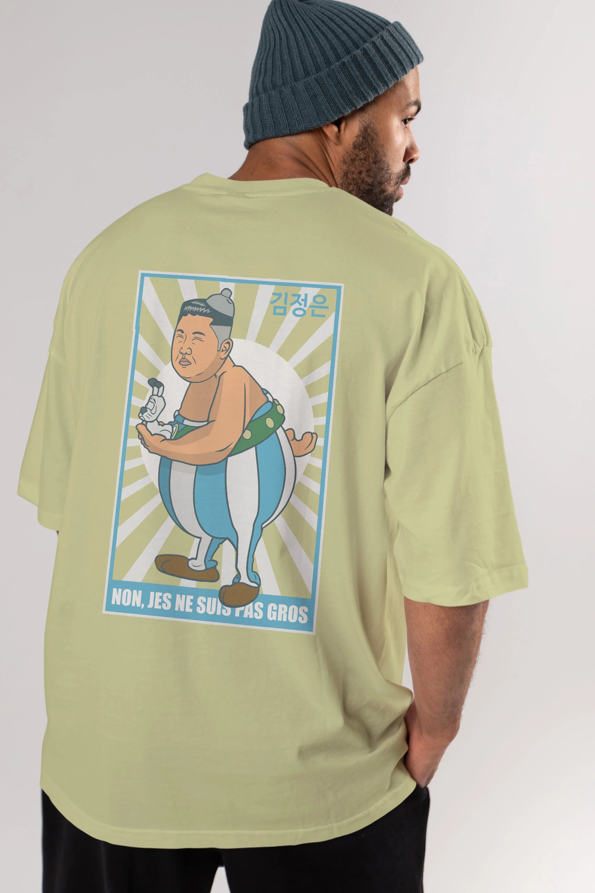 Obelix Jong Un Arka Baskılı Oversize t-shirt Erkek Kadın Unisex %100 Pamuk tişort