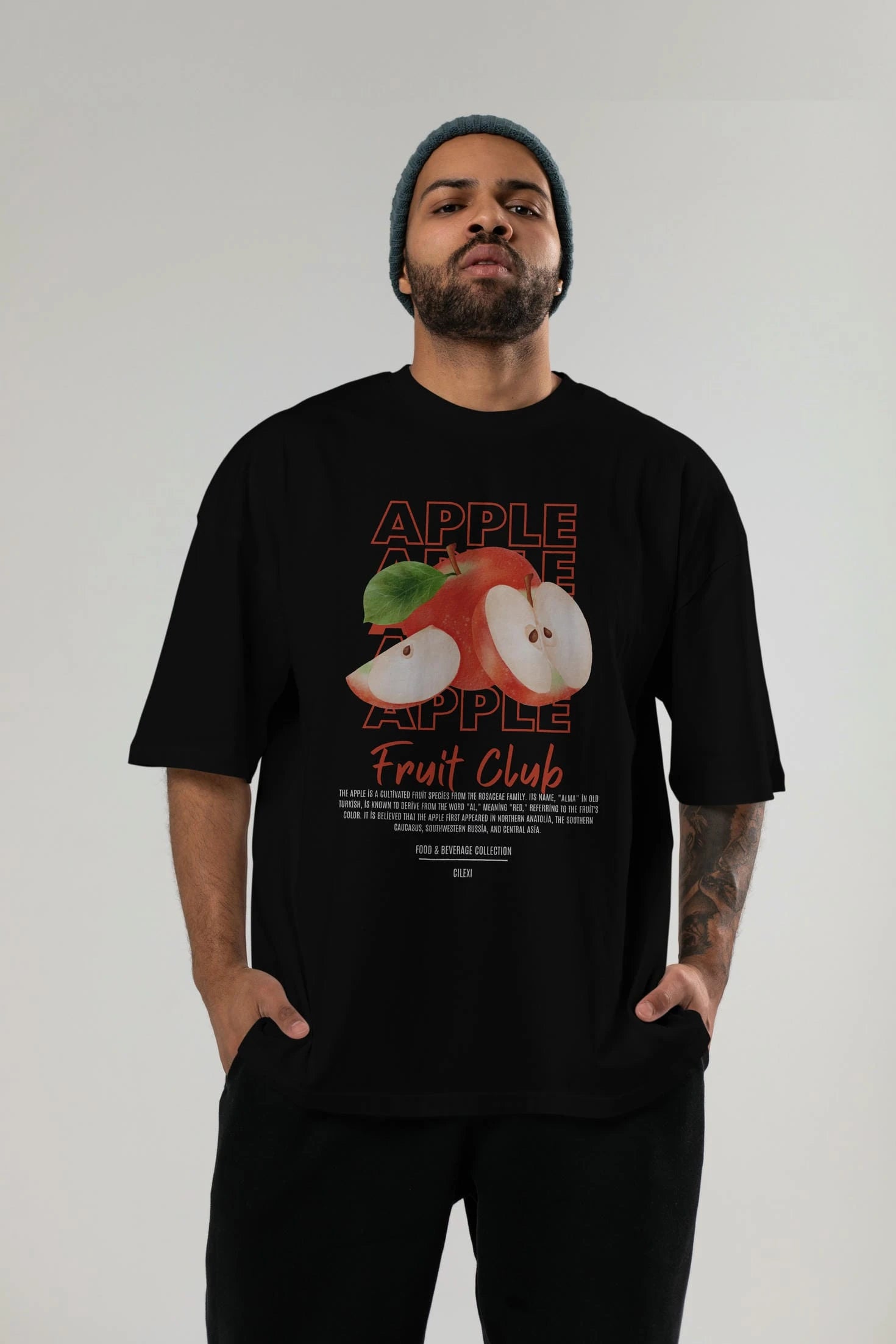 Apple Ön Baskılı Oversize t-shirt Erkek Kadın Pamuk Bisiklet Yaka tişort