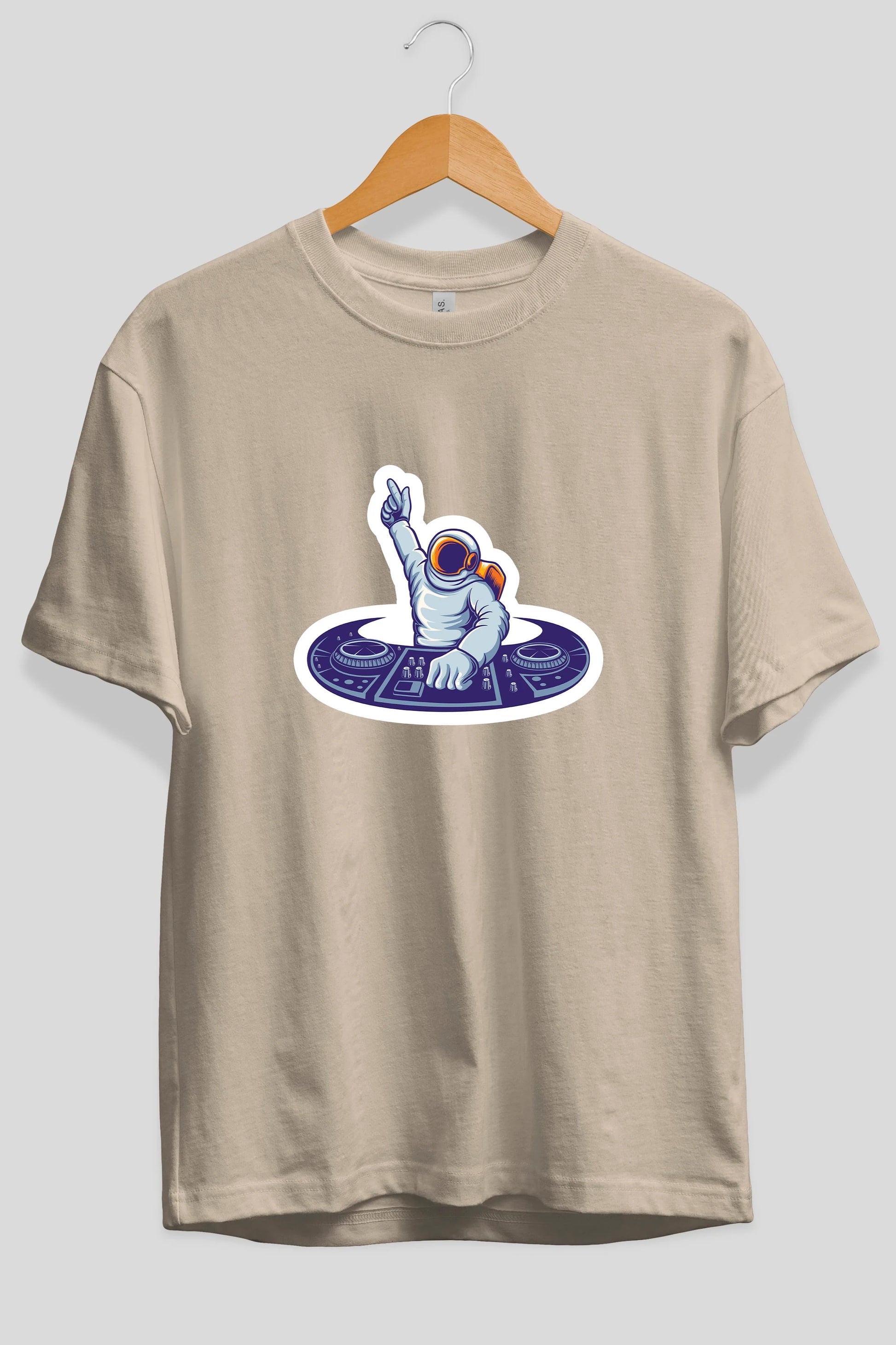 Astronaut Disk Jockey Party Sticker Ön Baskılı Oversize t-shirt Erkek Kadın Unisex