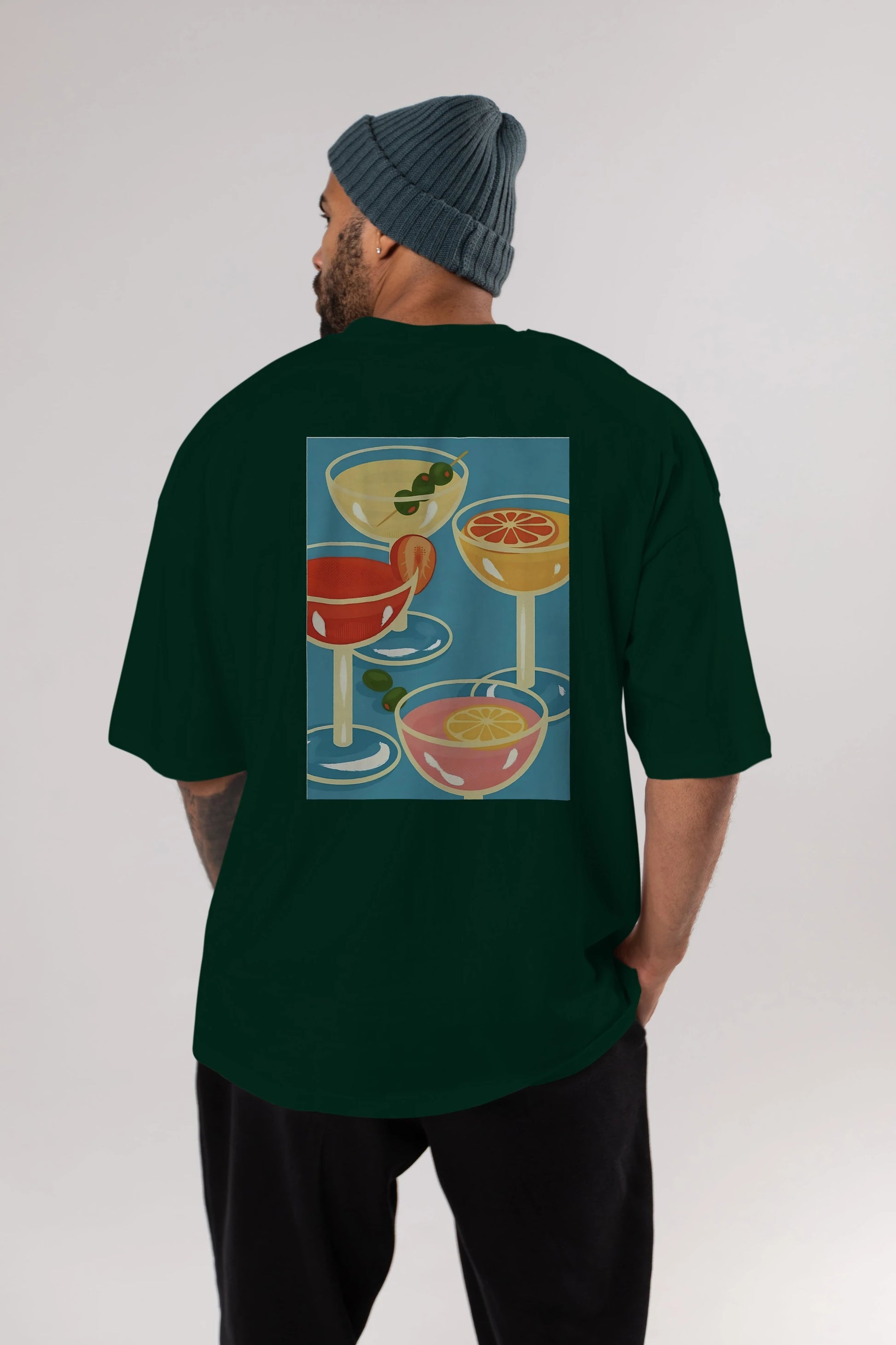 Cocktails Arka Baskılı Oversize t-shirt Erkek Kadın Unisex %100 Pamuk Bisiklet Yaka tişort