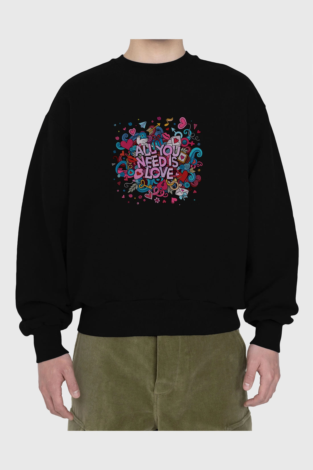 Cute Fun Colorful Heart Art Love Ön Baskılı Oversize Sweatshirt Erkek Kadın Unisex