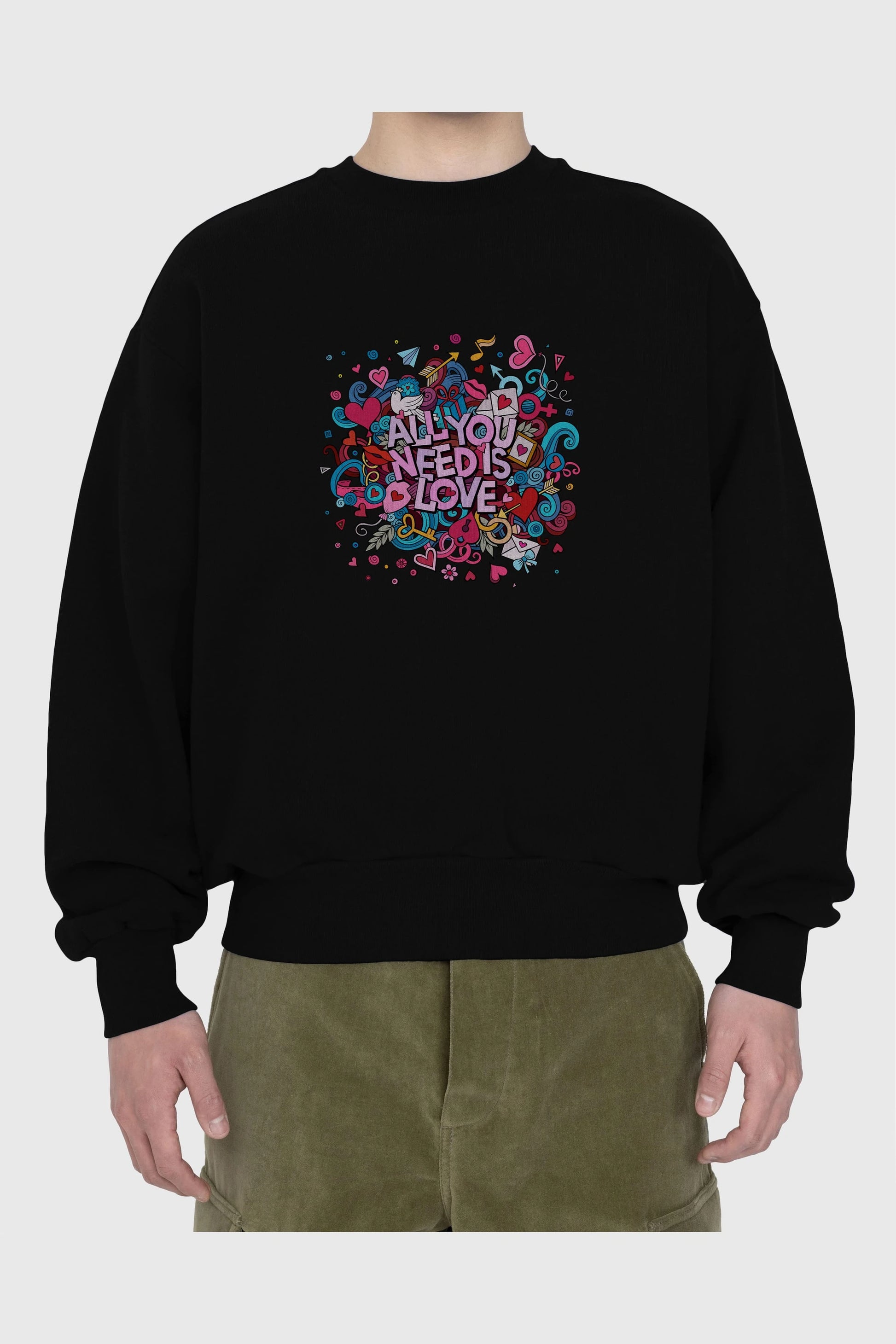 Cute Fun Colorful Heart Art Love Ön Baskılı Oversize Sweatshirt Erkek Kadın Unisex