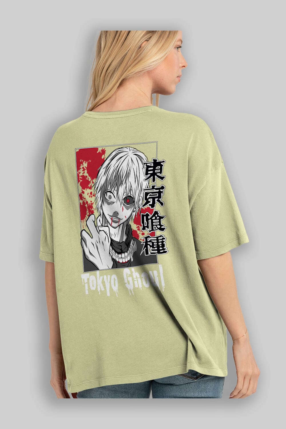 Kaneki Ken TOKYO GHOUL Anime Arka Baskılı Oversize t-shirt Erkek Kadın Unisex