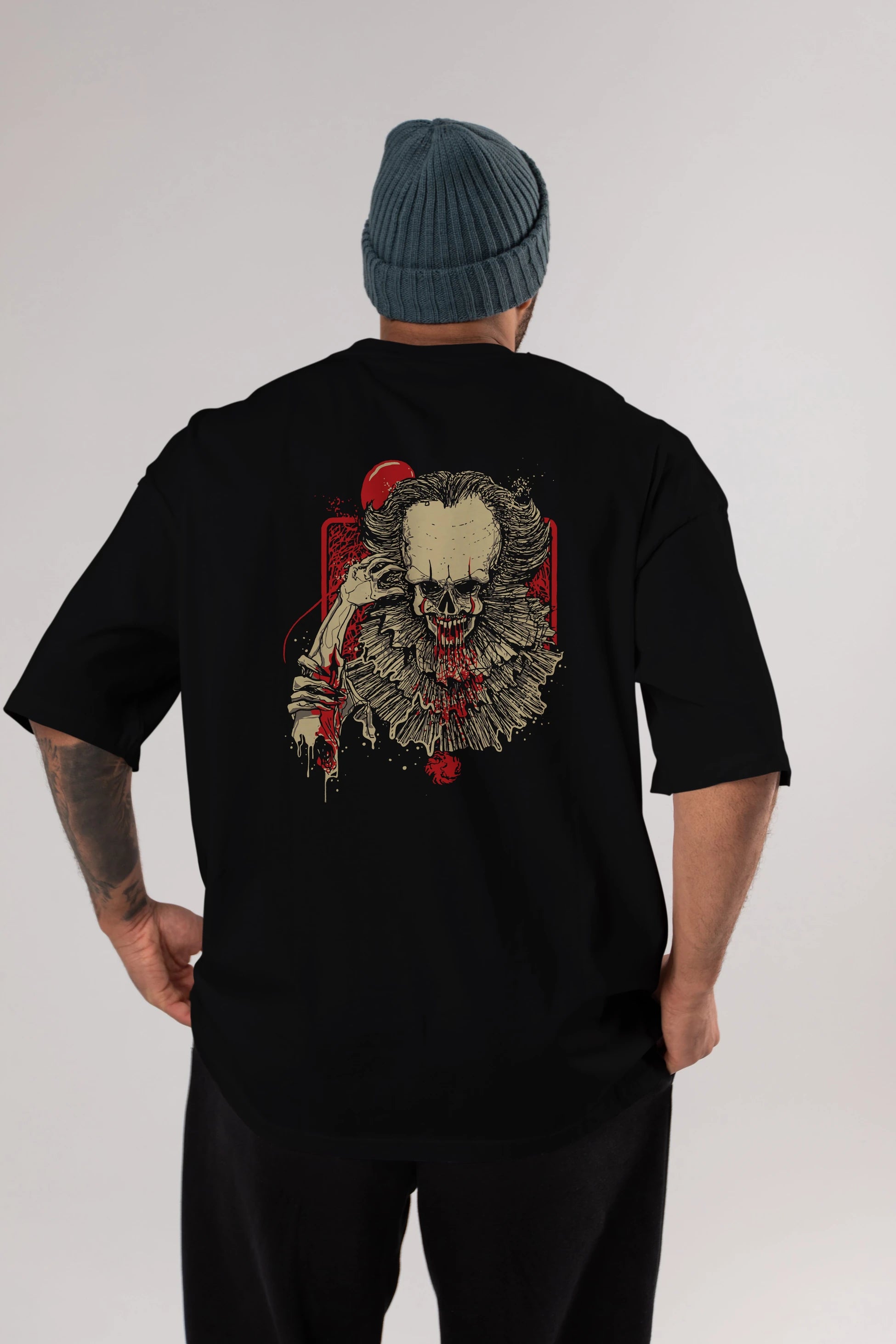it (2) Arka Baskılı Oversize t-shirt Erkek Kadın Unisex %100 Pamuk Bisiklet Yaka tişort