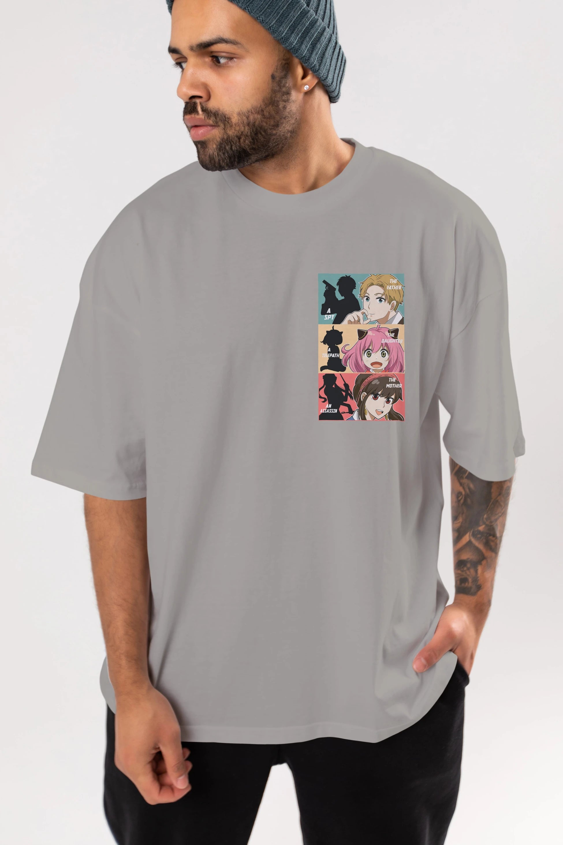 SPY X FAMILY Ön Sol Baskılı Oversize t-shirt Erkek Kadın Unisex %100 Pamuk Bisiklet Yaka tişort