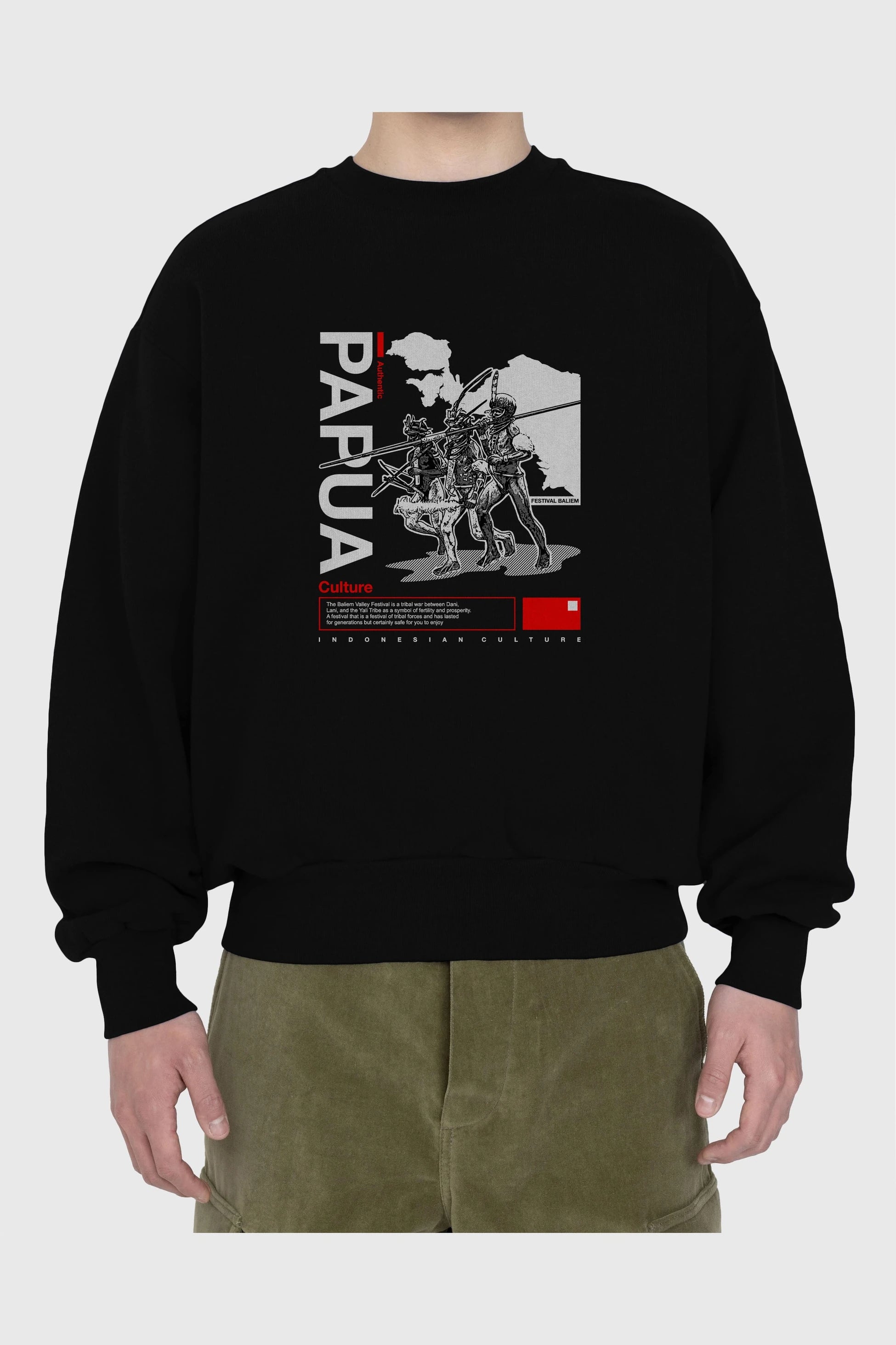 Papua Culture Ön Baskılı Oversize Sweatshirt Erkek Kadın Unisex