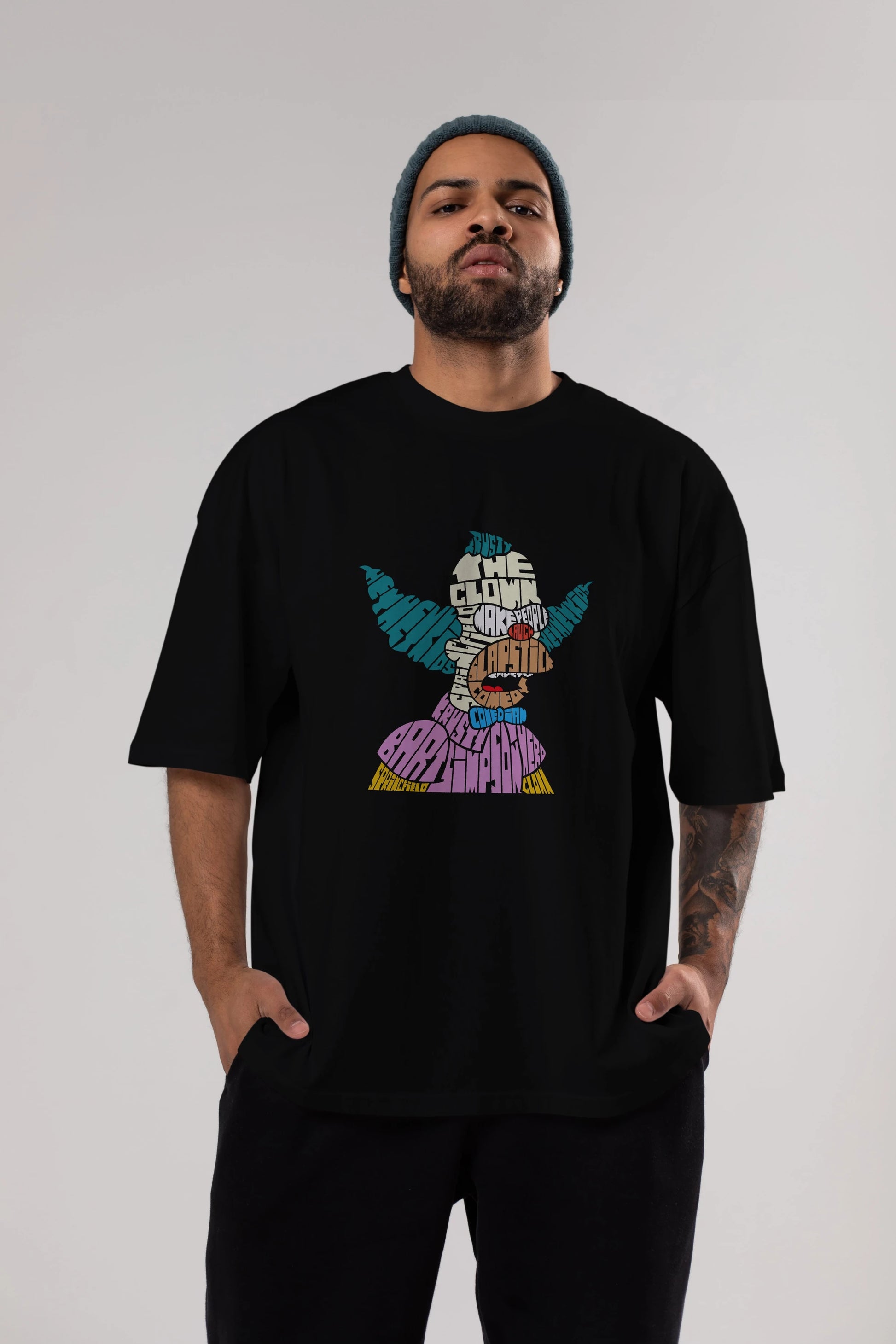Krusty Clown Ön Baskılı Oversize t-shirt %100 pamuk Erkek Kadın Unisex
