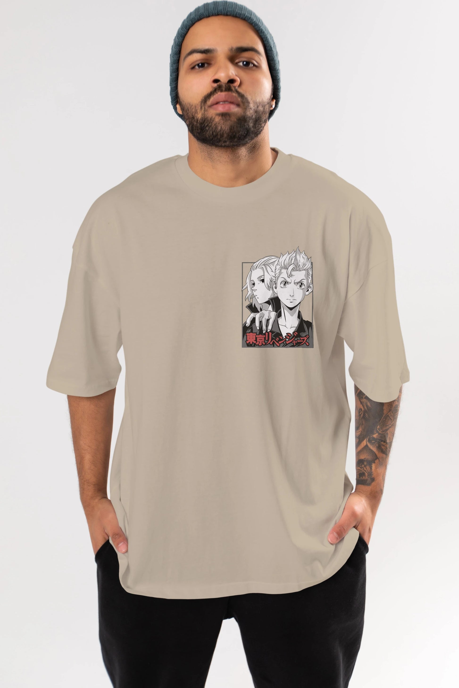 TOKYO REVENGERS Ön Sol Baskılı Oversize t-shirt Erkek Kadın Unisex %100 Pamuk Bisiklet Yaka tişort