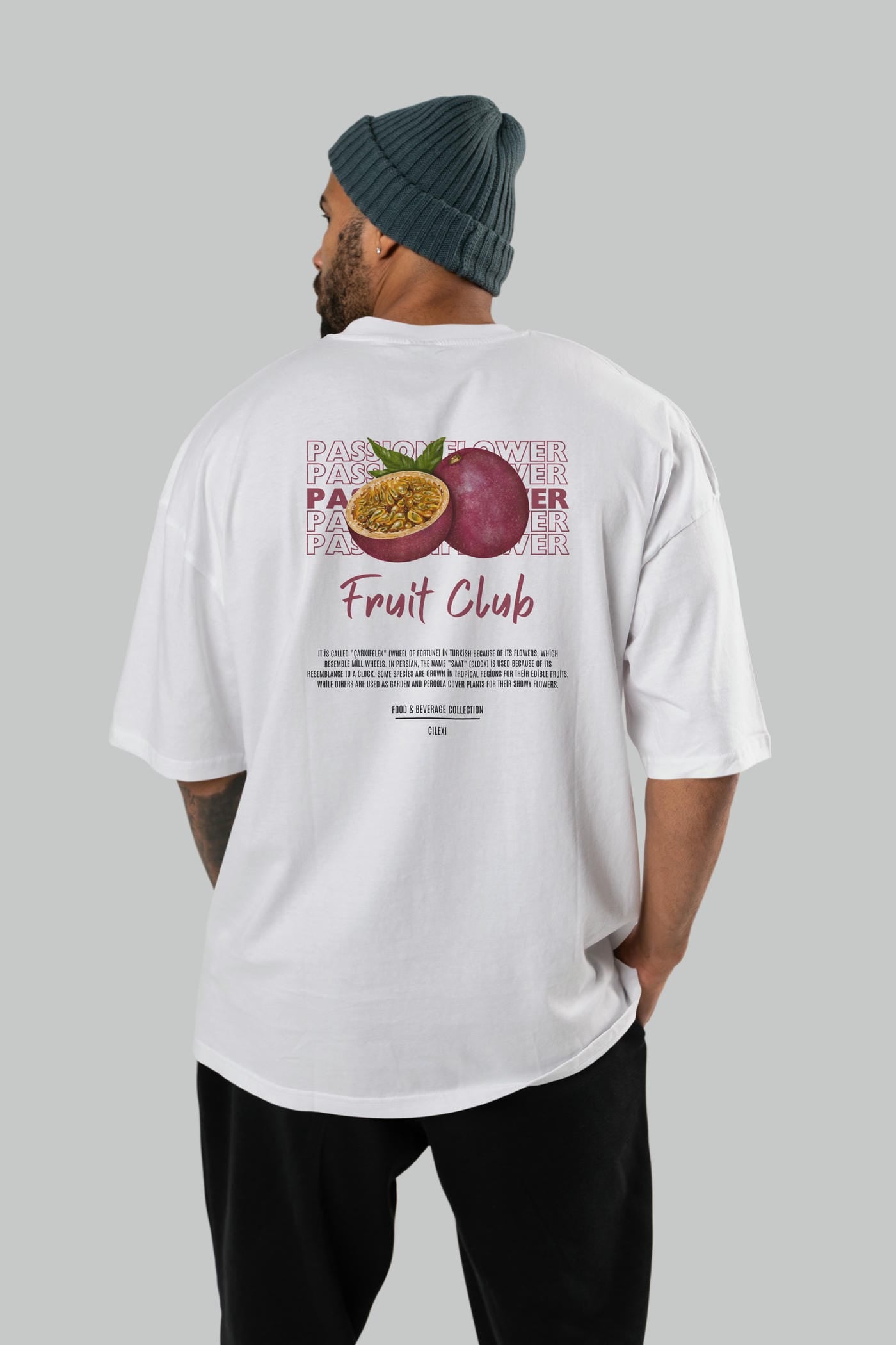 Passionflower Arka Baskılı Oversize t-shirt Erkek Kadın Pamuk Bisiklet Yaka tişort