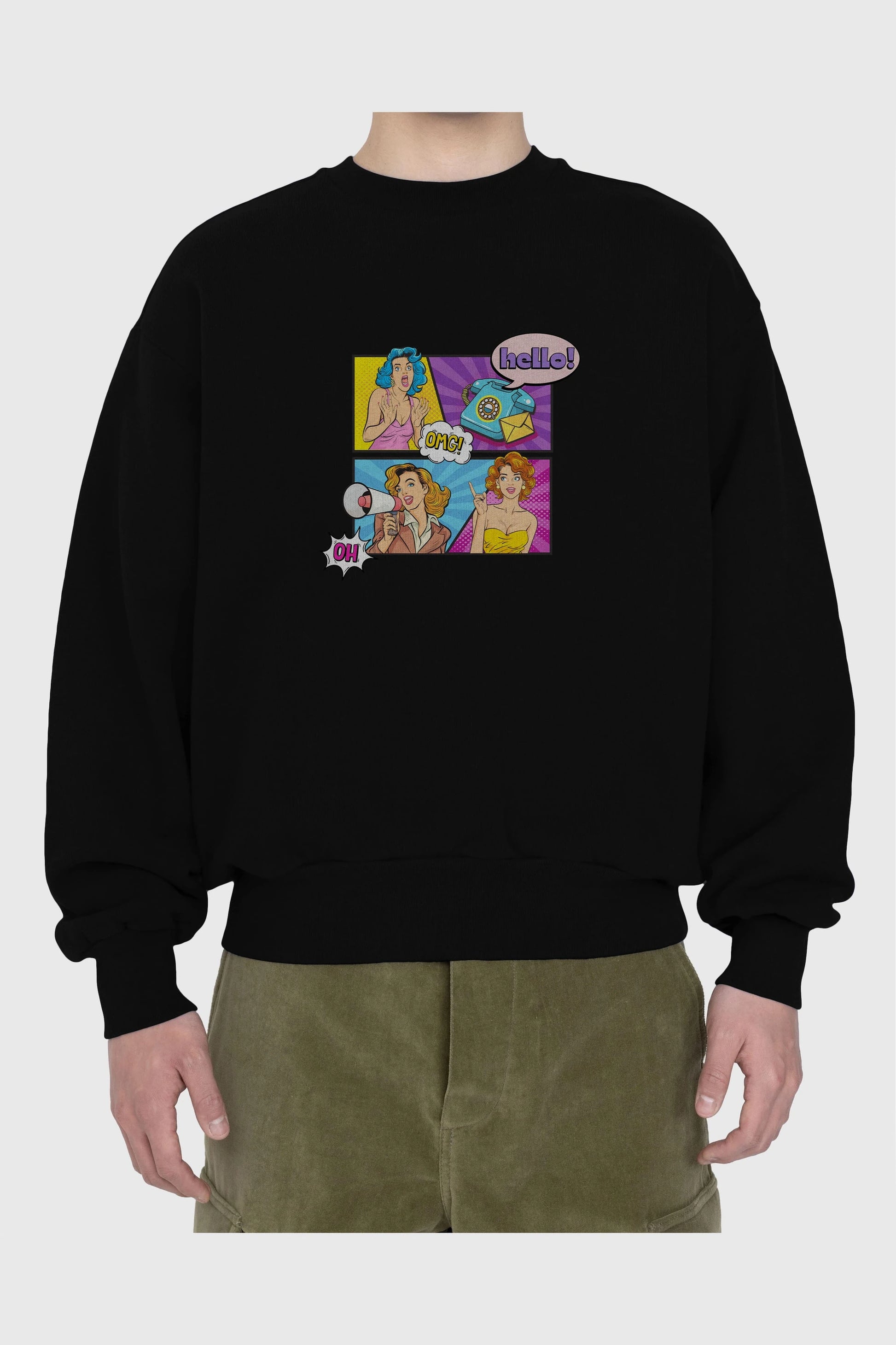 Hello OMG Ön Baskılı Oversize Sweatshirt Erkek Kadın Unisex