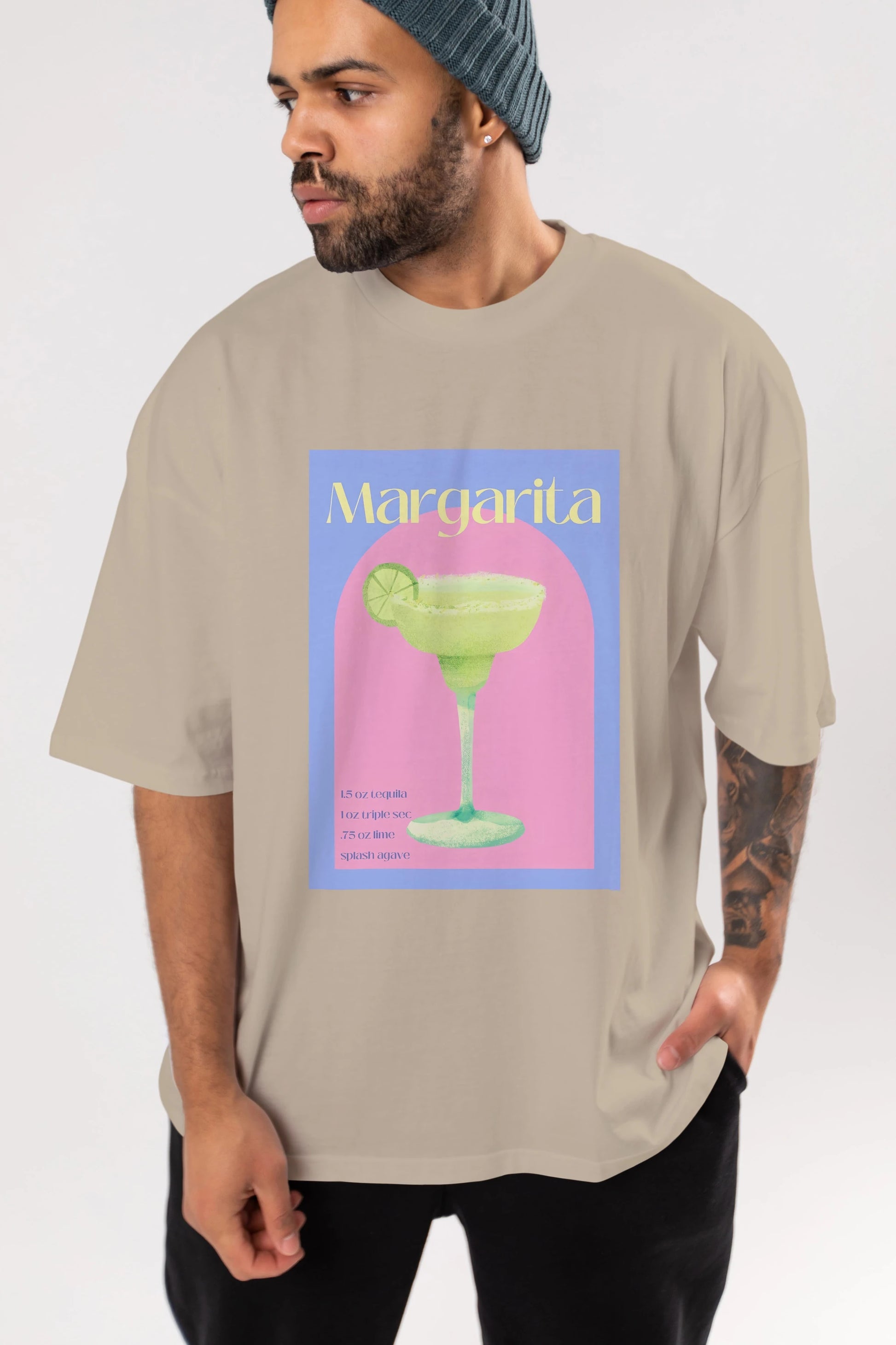 Margarita 6 Ön Baskılı Oversize t-shirt Erkek Kadın Unisex %100 Pamuk Bisiklet Yaka tişort