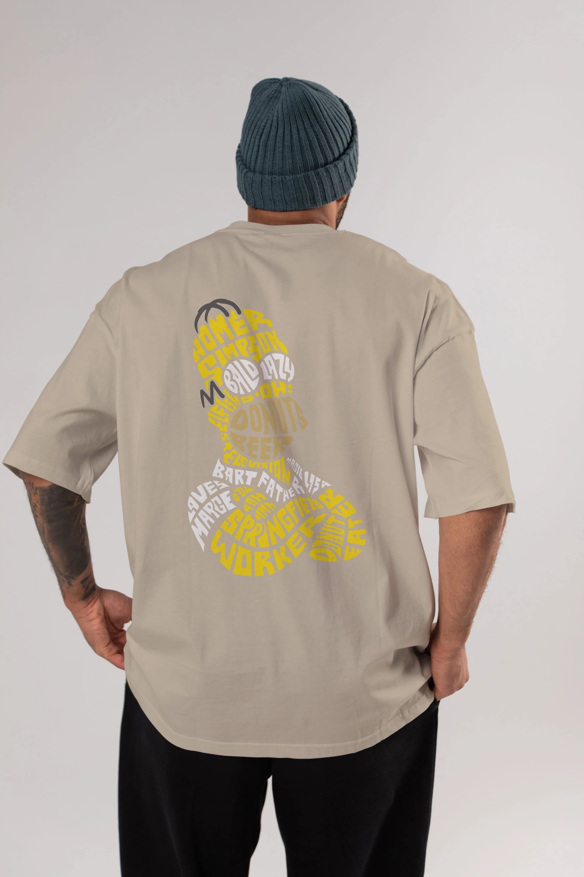 Homer Simpson Arka Baskılı Oversize t-shirt %100 pamuk Erkek Kadın Unisex