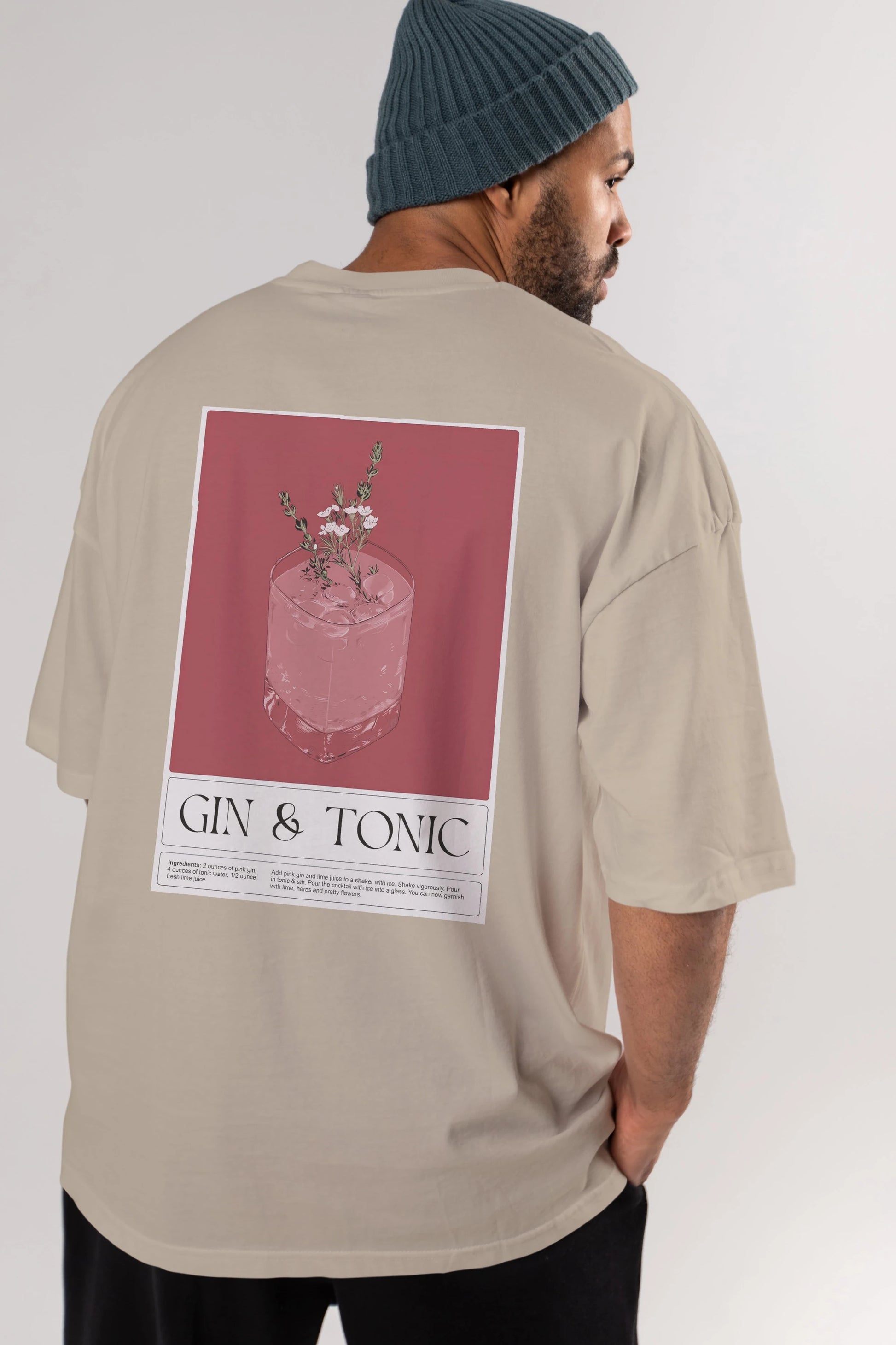 Gin Tonic 4 Arka Baskılı Oversize t-shirt Erkek Kadın Unisex %100 Pamuk Bisiklet Yaka tişort