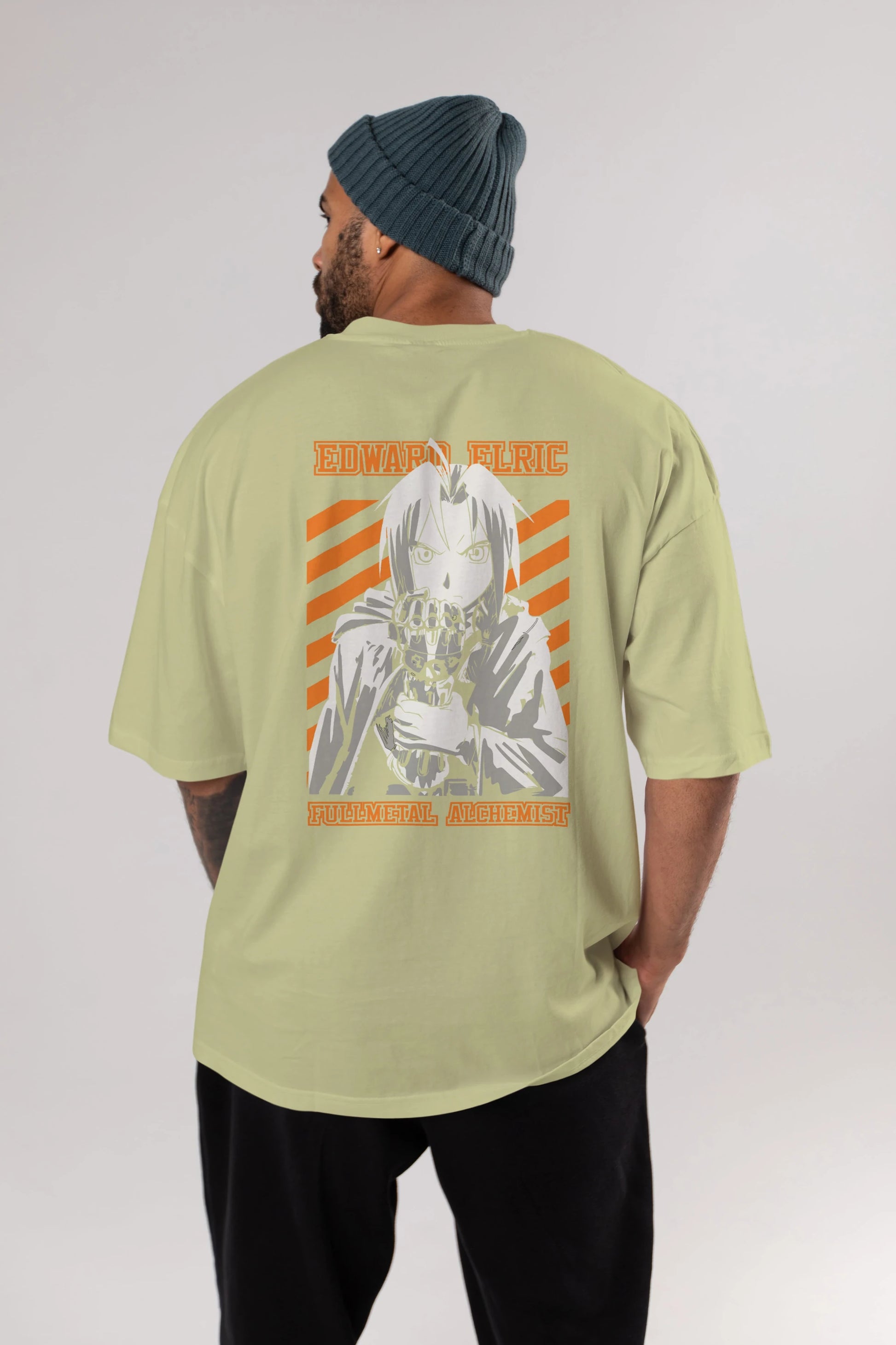 EDWARD ELRIC Anime Arka Baskılı Oversize t-shirt Erkek Kadın Unisex