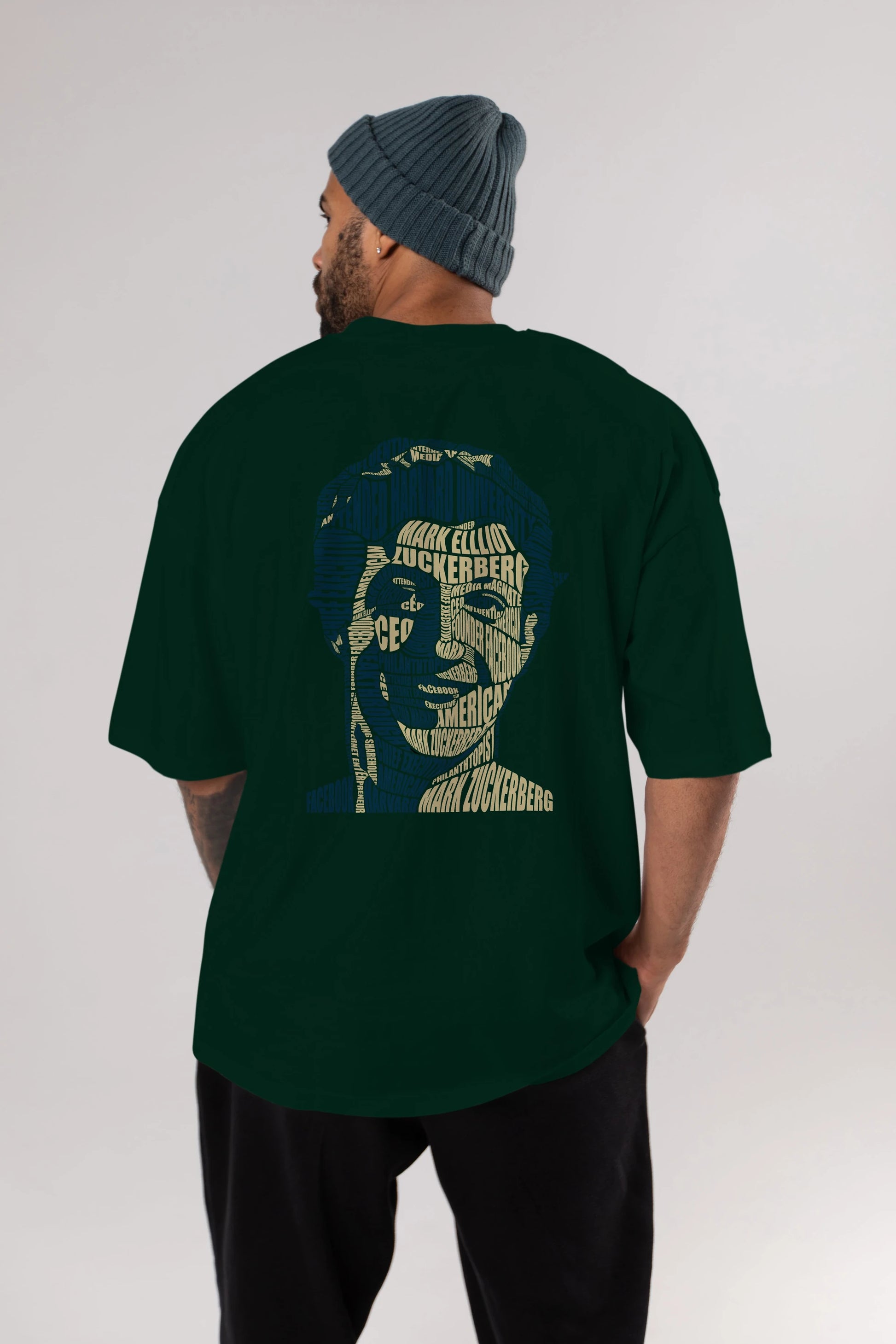 Mark Zuckerberg Calligram Arka Baskılı Oversize t-shirt %100 pamuk Erkek Kadın Unisex