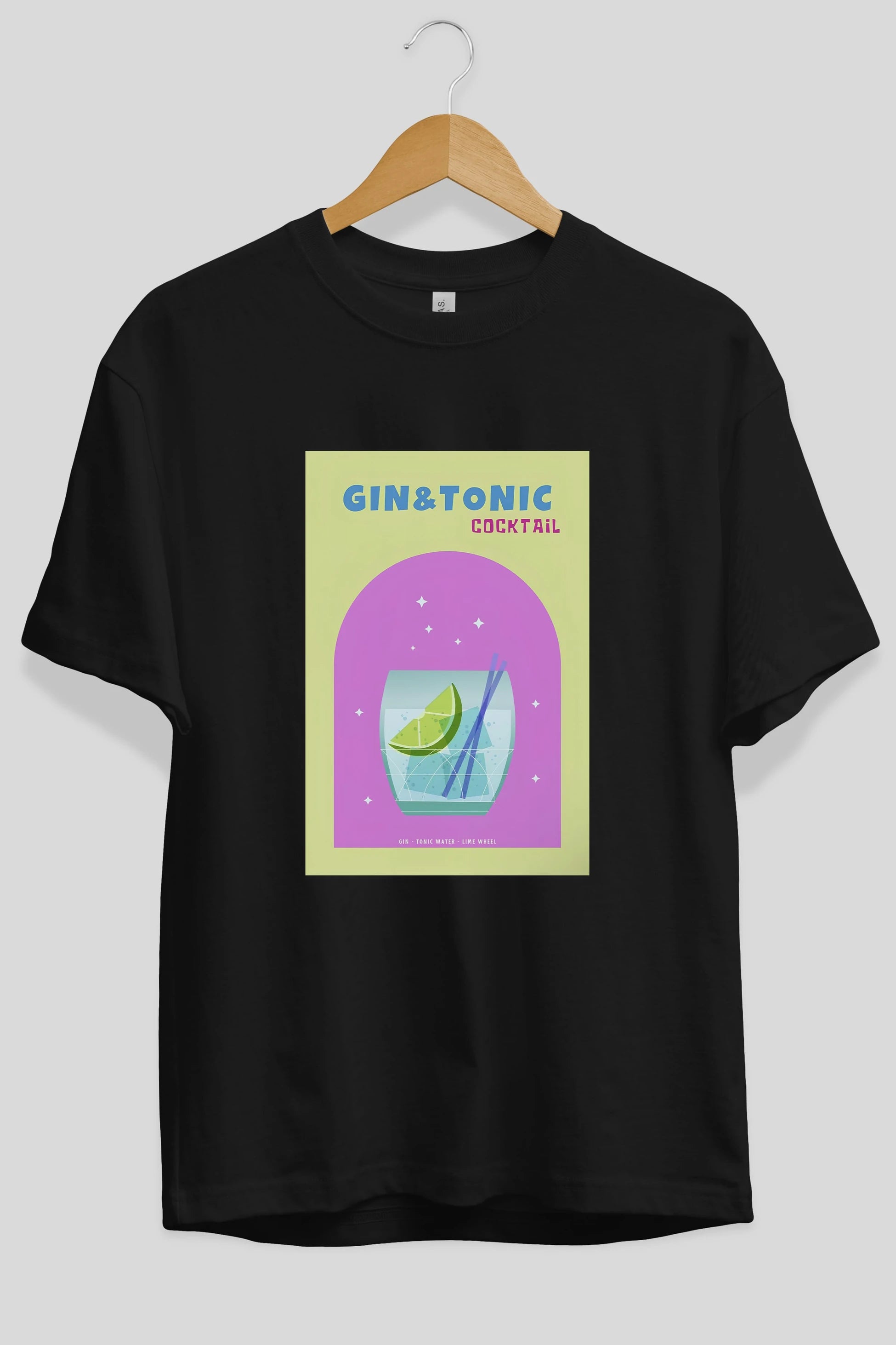 Gin Tonic Cocktail Ön Baskılı Oversize t-shirt Erkek Kadın Unisex %100 Pamuk Bisiklet Yaka tişort