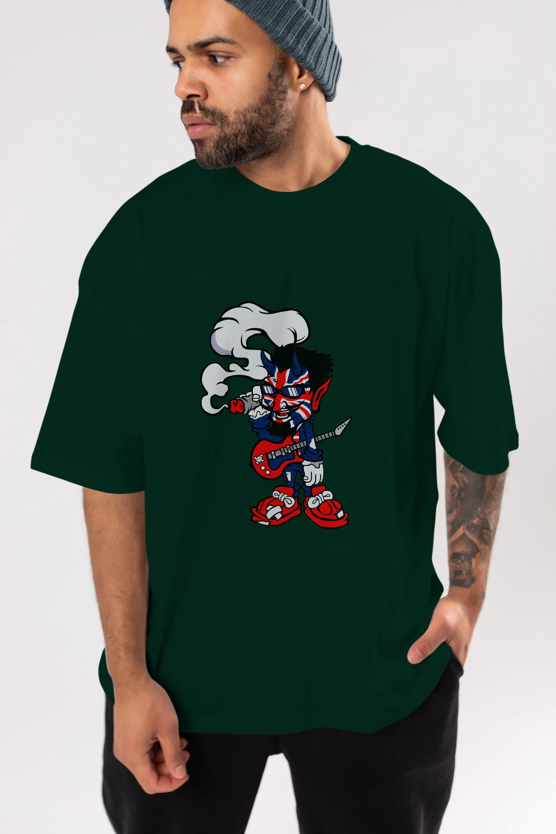 Uk Devil Rockstar Ön Baskılı Oversize t-shirt Erkek Kadın Unisex %100 Pamuk tişort