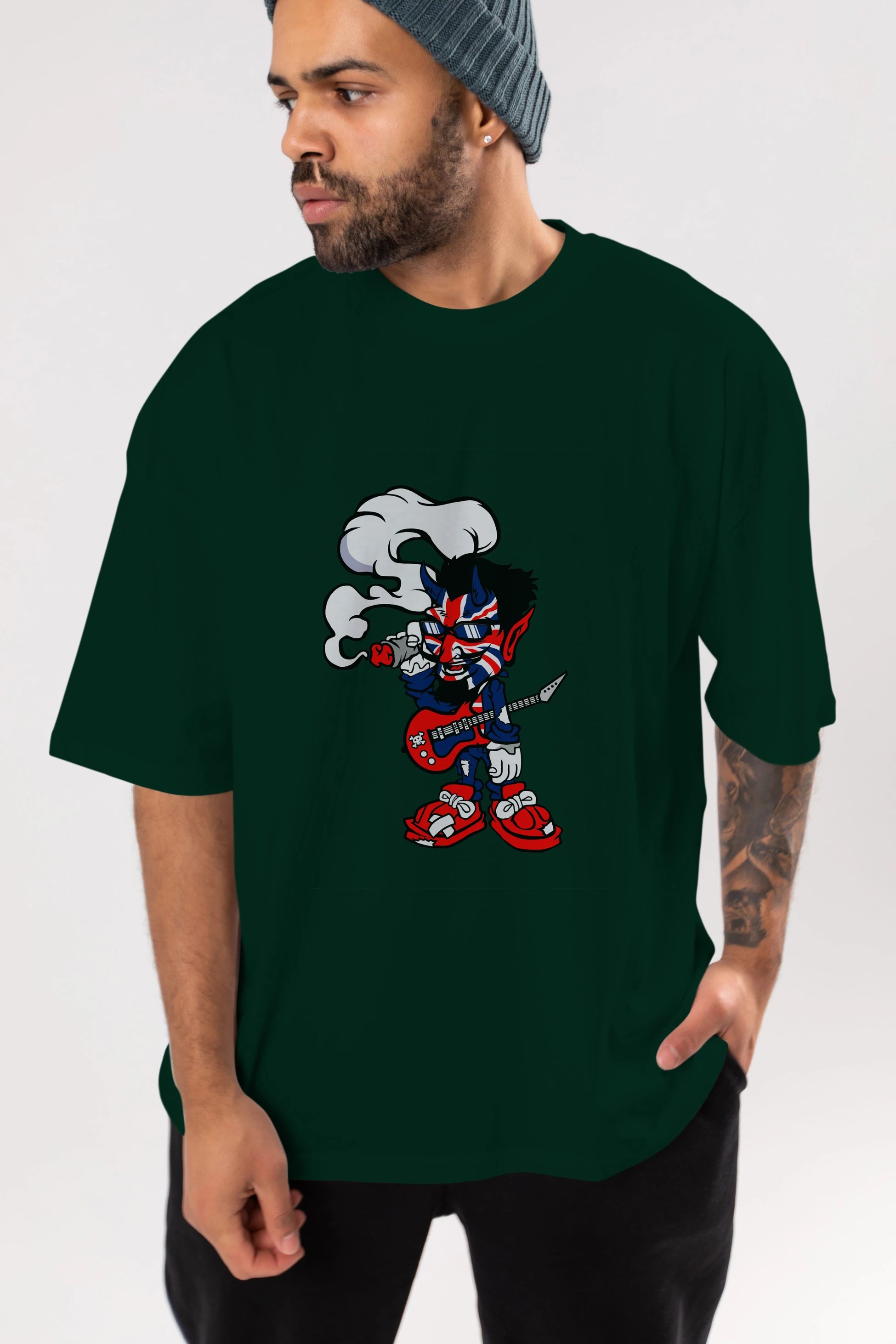Uk Devil Rockstar Ön Baskılı Oversize t-shirt Erkek Kadın Unisex %100 Pamuk tişort