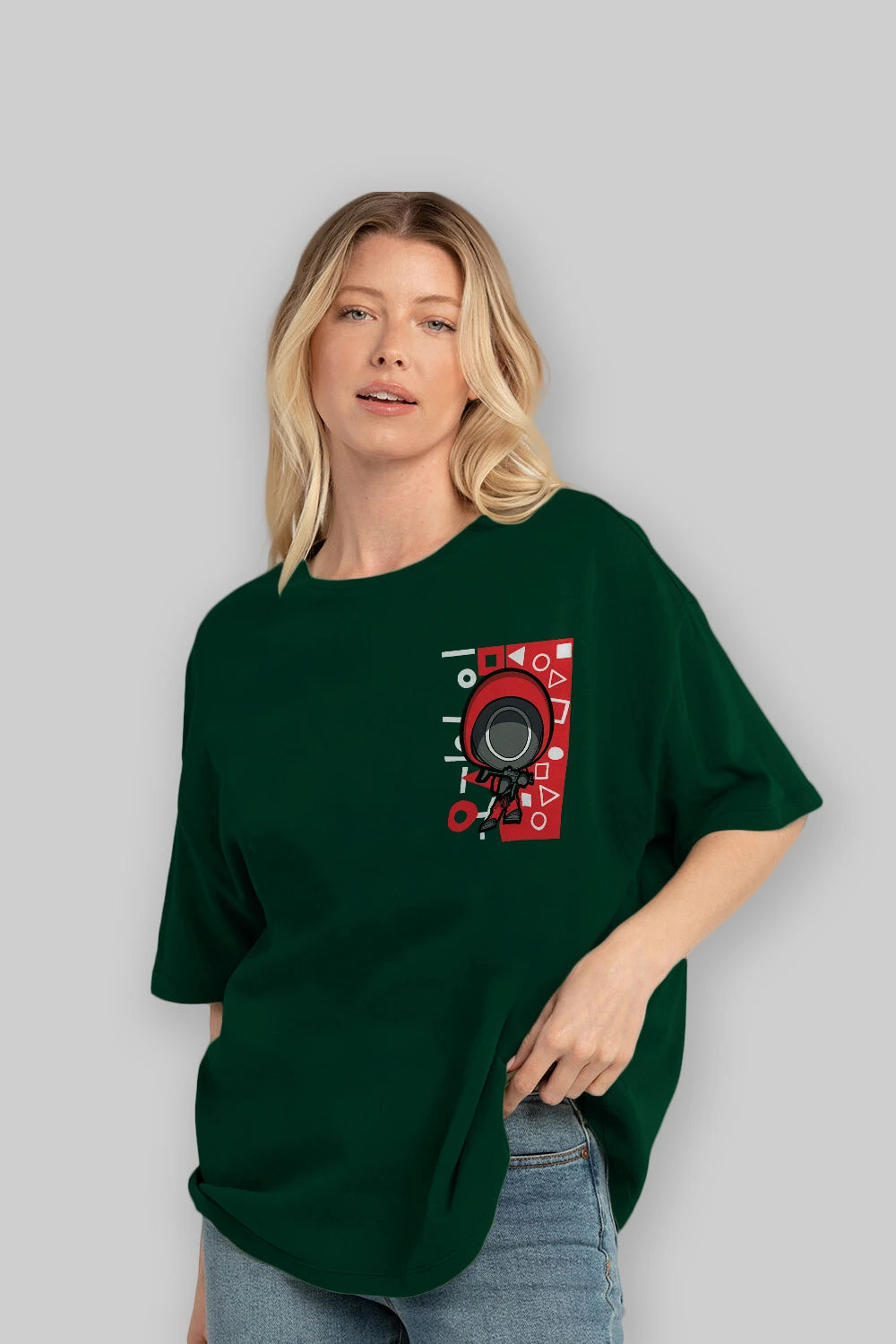 Squid Game (4) Ön Sol Baskılı Oversize t-shirt Erkek Kadın Unisex %100 Pamuk Bisiklet Yaka tişort