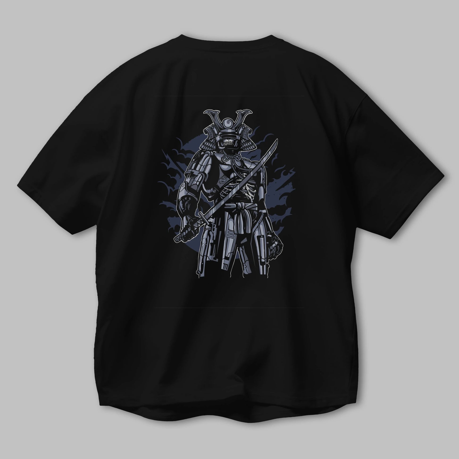 Samurai Robot Skull Arka Baskılı Oversize t-shirt Erkek Kadın Unisex %100 Pamuk