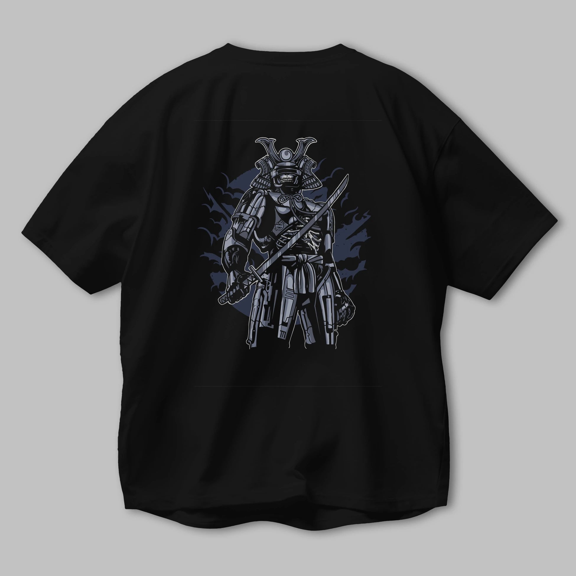 Samurai Robot Skull Arka Baskılı Oversize t-shirt Erkek Kadın Unisex %100 Pamuk