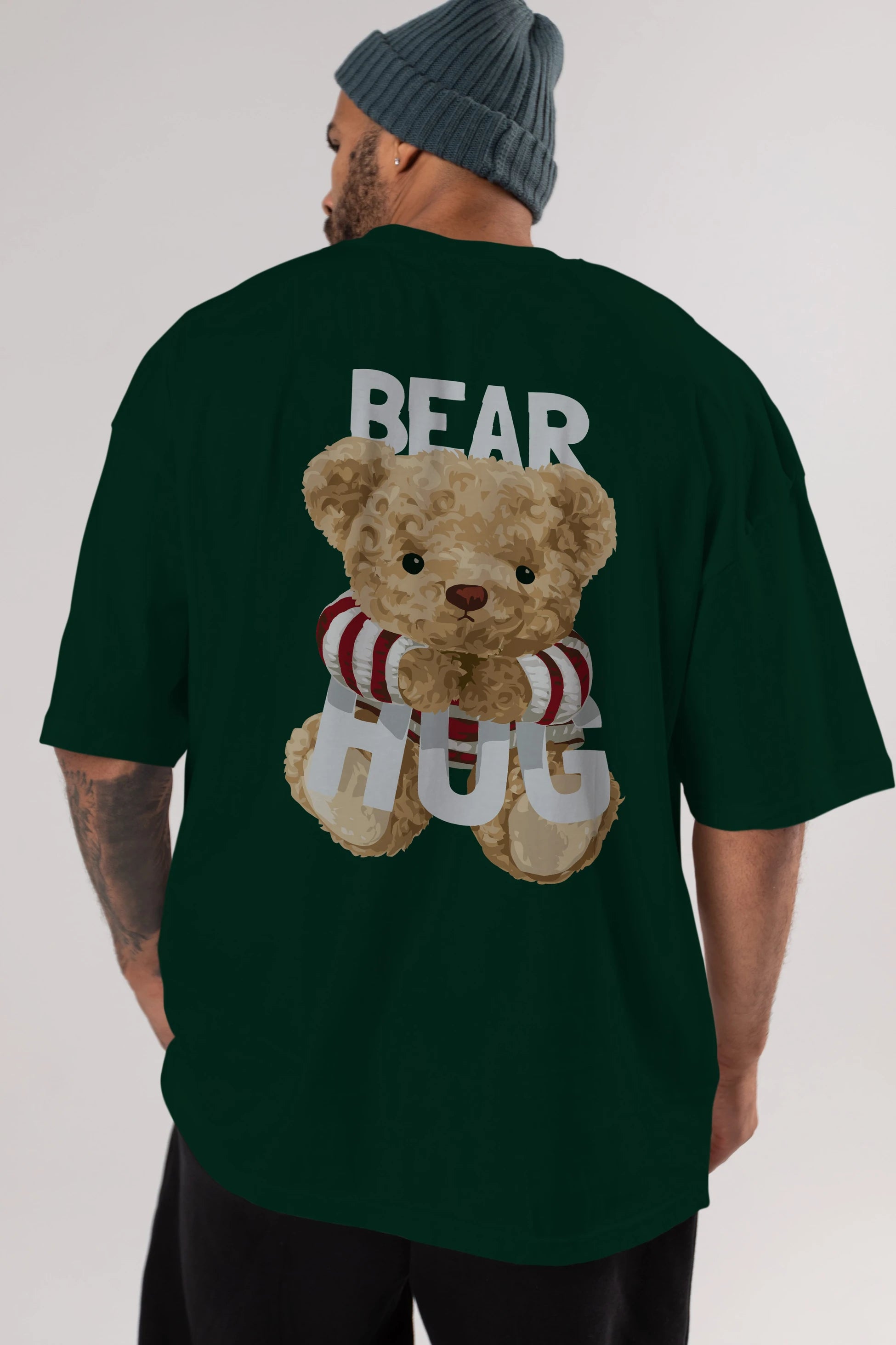 Teddy Bear Hug Arka Baskılı Oversize t-shirt Erkek Kadın Unisex %100 Pamuk