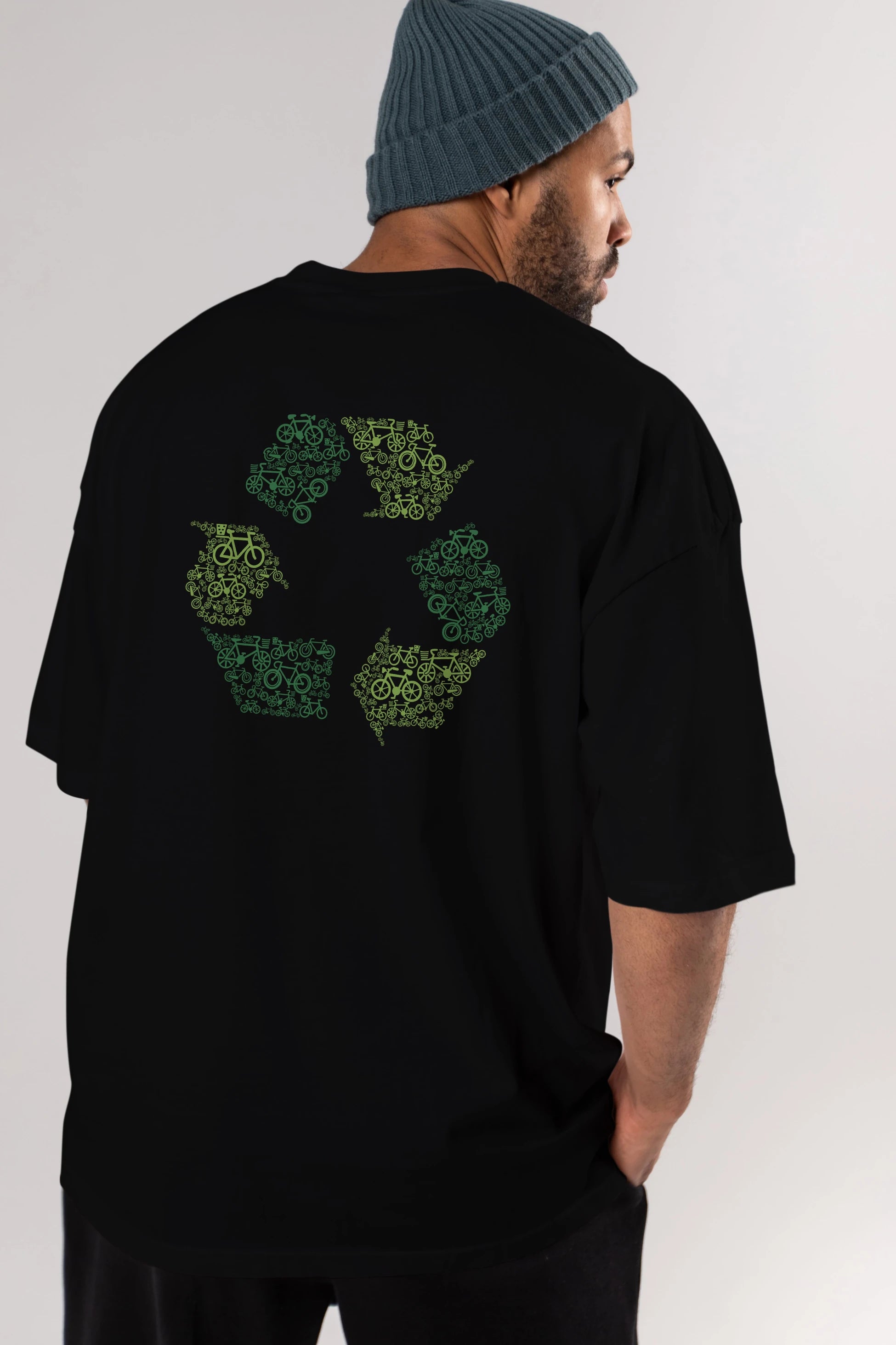 Recycling Arka Baskılı Oversize t-shirt %100 pamuk Erkek Kadın Unisex