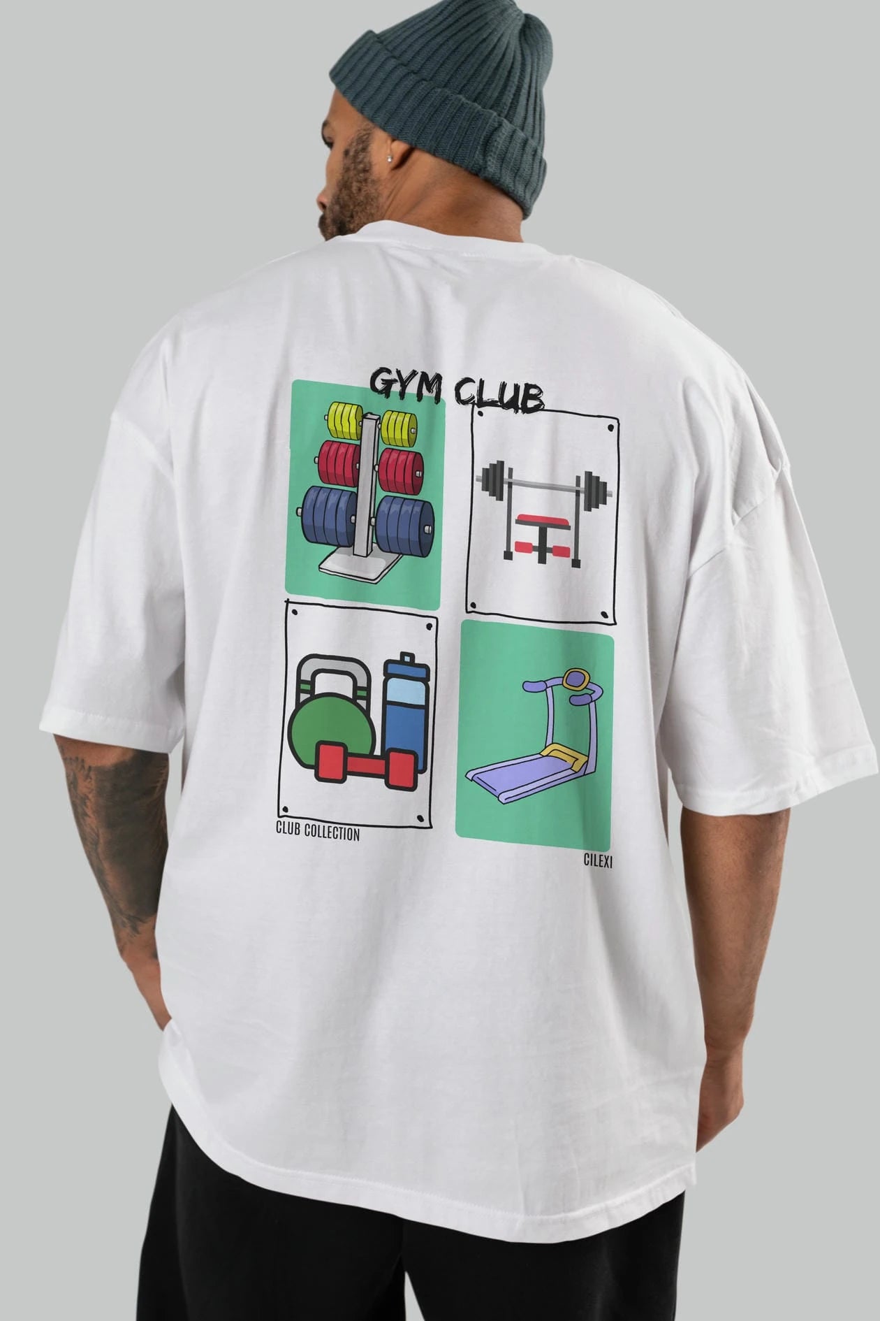 Gym Club Arka Baskılı Oversize t-shirt Erkek Kadın %100 Pamuk Bisiklet Yaka tişort