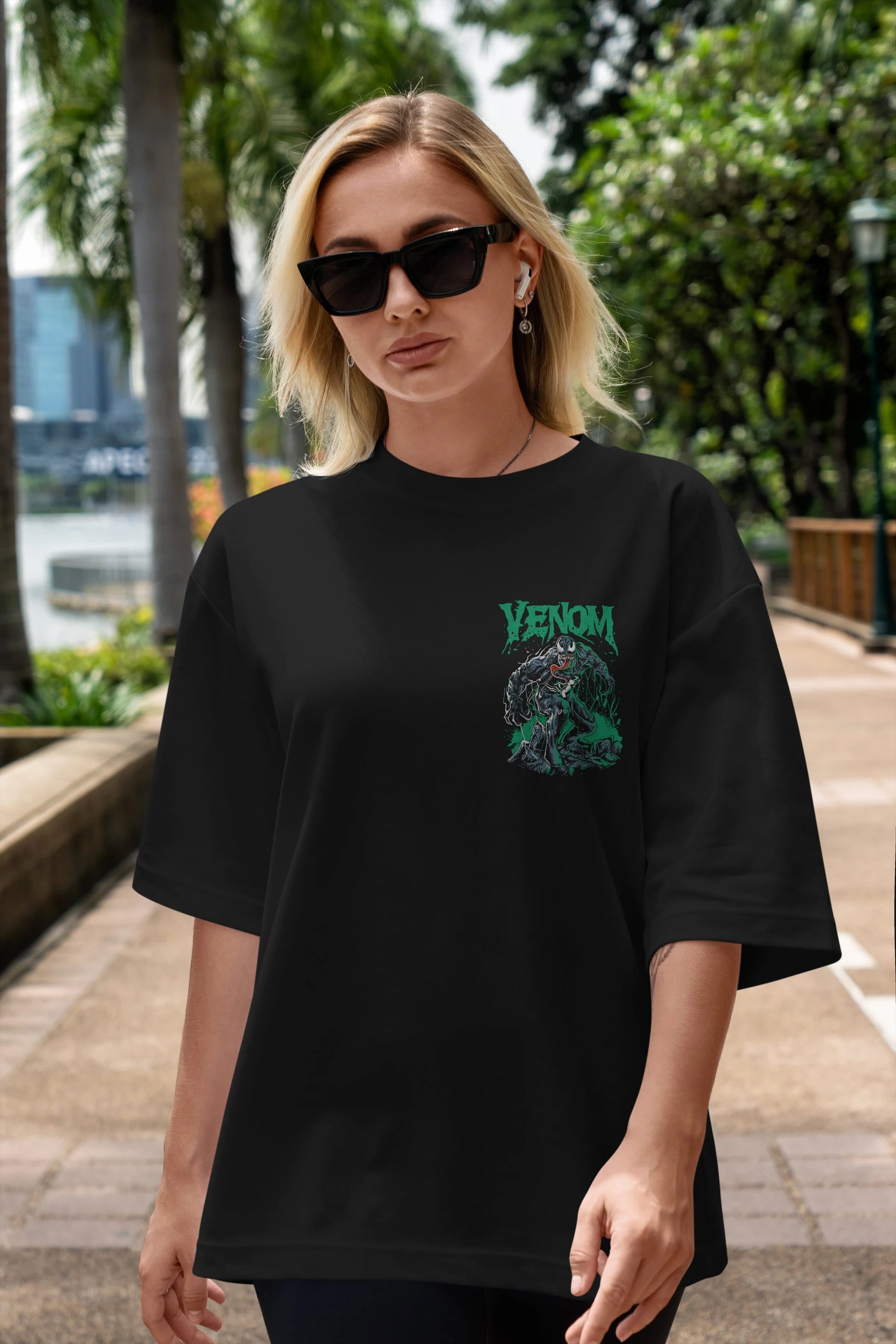 Venom (3) Ön Sol Baskılı Oversize t-shirt Erkek Kadın Unisex %100 Pamuk Bisiklet Yaka tişort