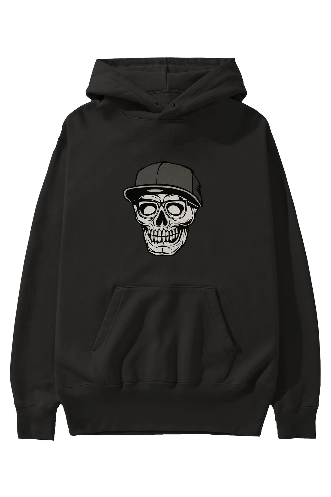 Skull With Hat Ön Baskılı Hoodie Oversize Kapüşonlu Sweatshirt Erkek Kadın Unisex