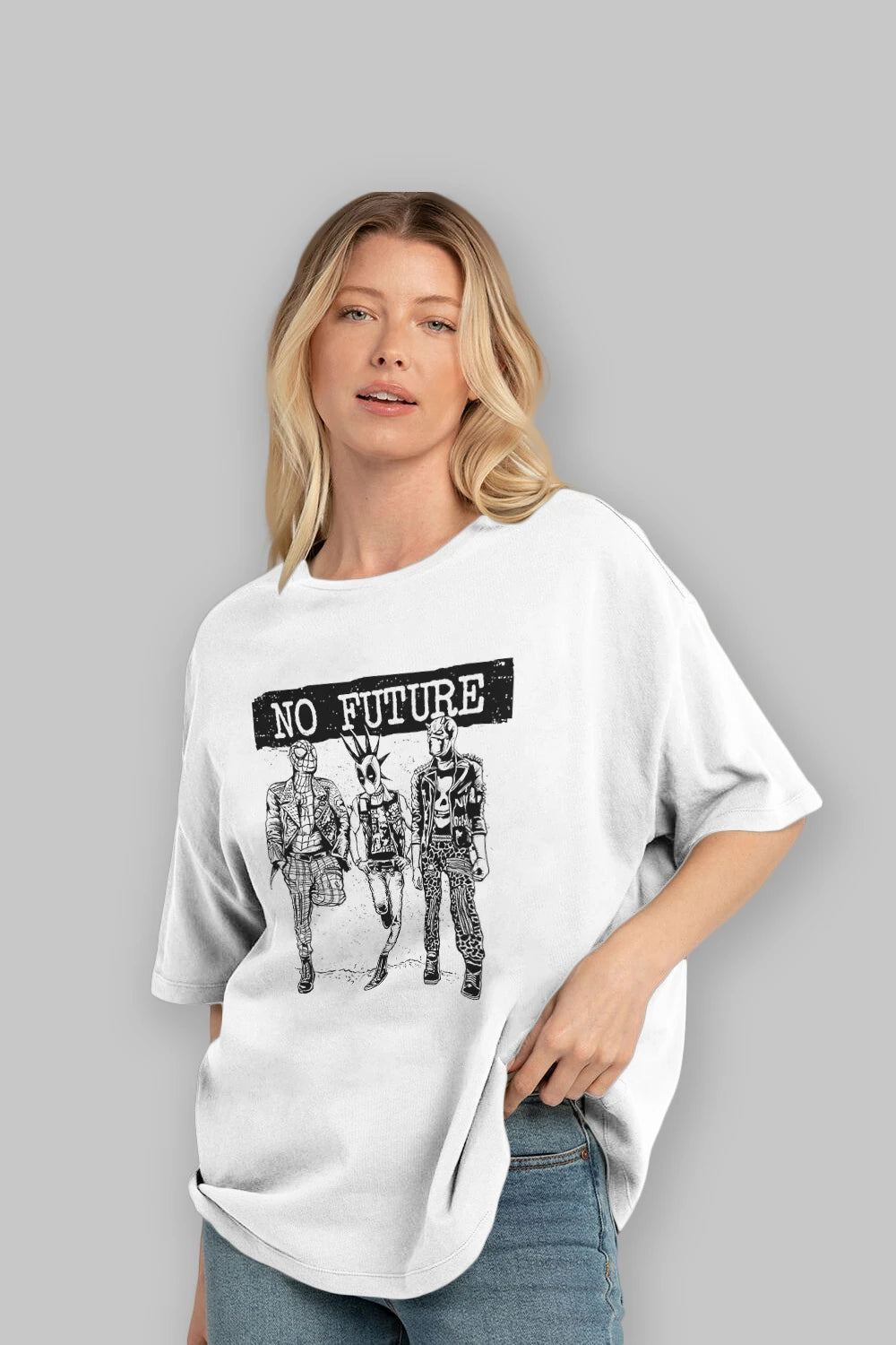 No Future Ön Baskılı Oversize t-shirt Erkek Kadın Unisex %100 Pamuk tişort