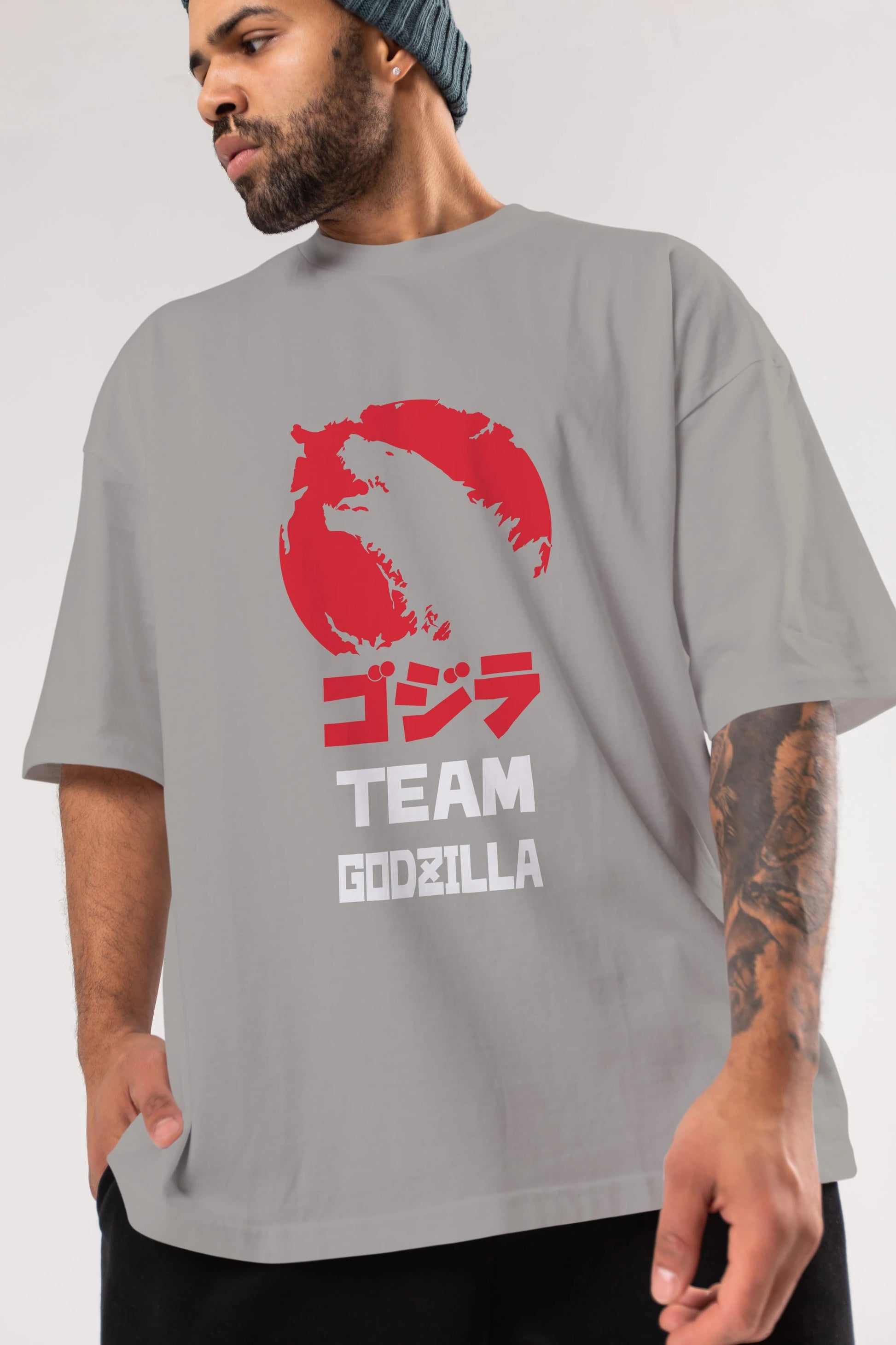Team Godzilla Ön Baskılı Oversize t-shirt Erkek Kadın Unisex %100 Pamuk Bisiklet Yaka tişort