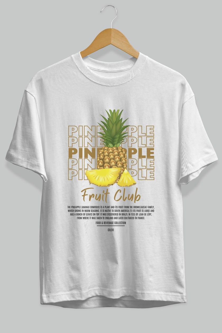 Pineapple Ön Baskılı Oversize t-shirt Erkek Kadın Pamuk Bisiklet Yaka tişort