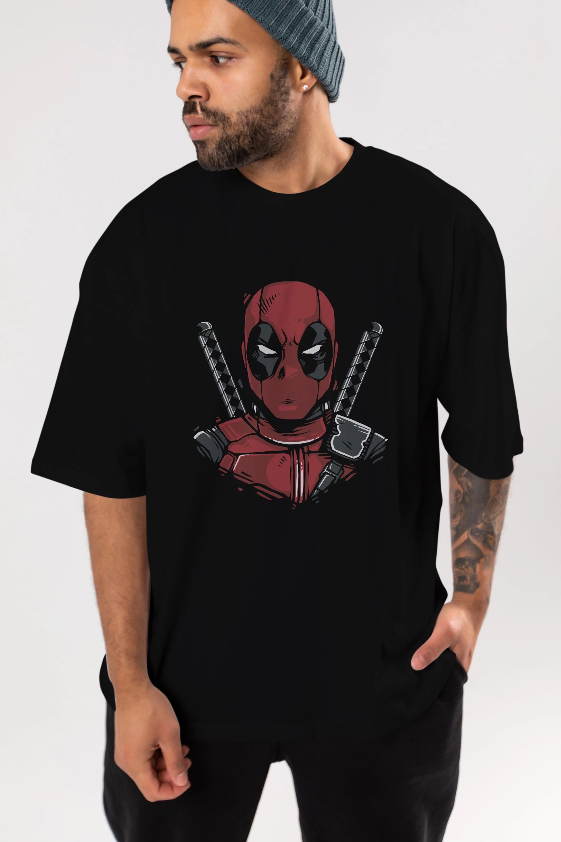 Deadpool (4) Ön Baskılı Oversize t-shirt Erkek Kadın Unisex %100 Pamuk Bisiklet Yaka tişort