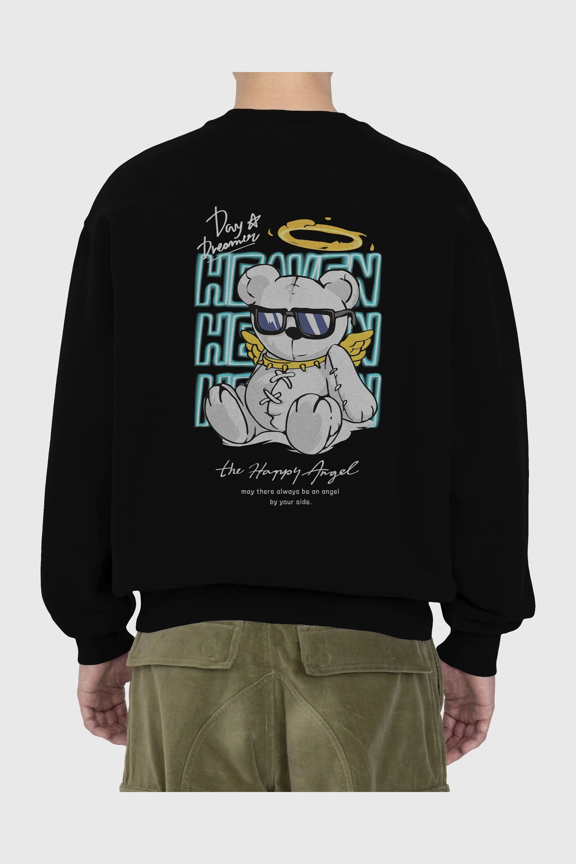 Heaven Bear Arka Baskılı Oversize Sweatshirt Erkek Kadın Unisex
