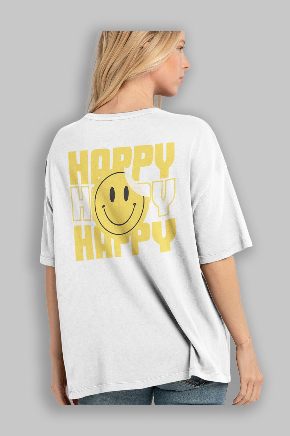 Happy Smile Yazılı Arka Baskılı Oversize t-shirt Erkek Kadın Unisex
