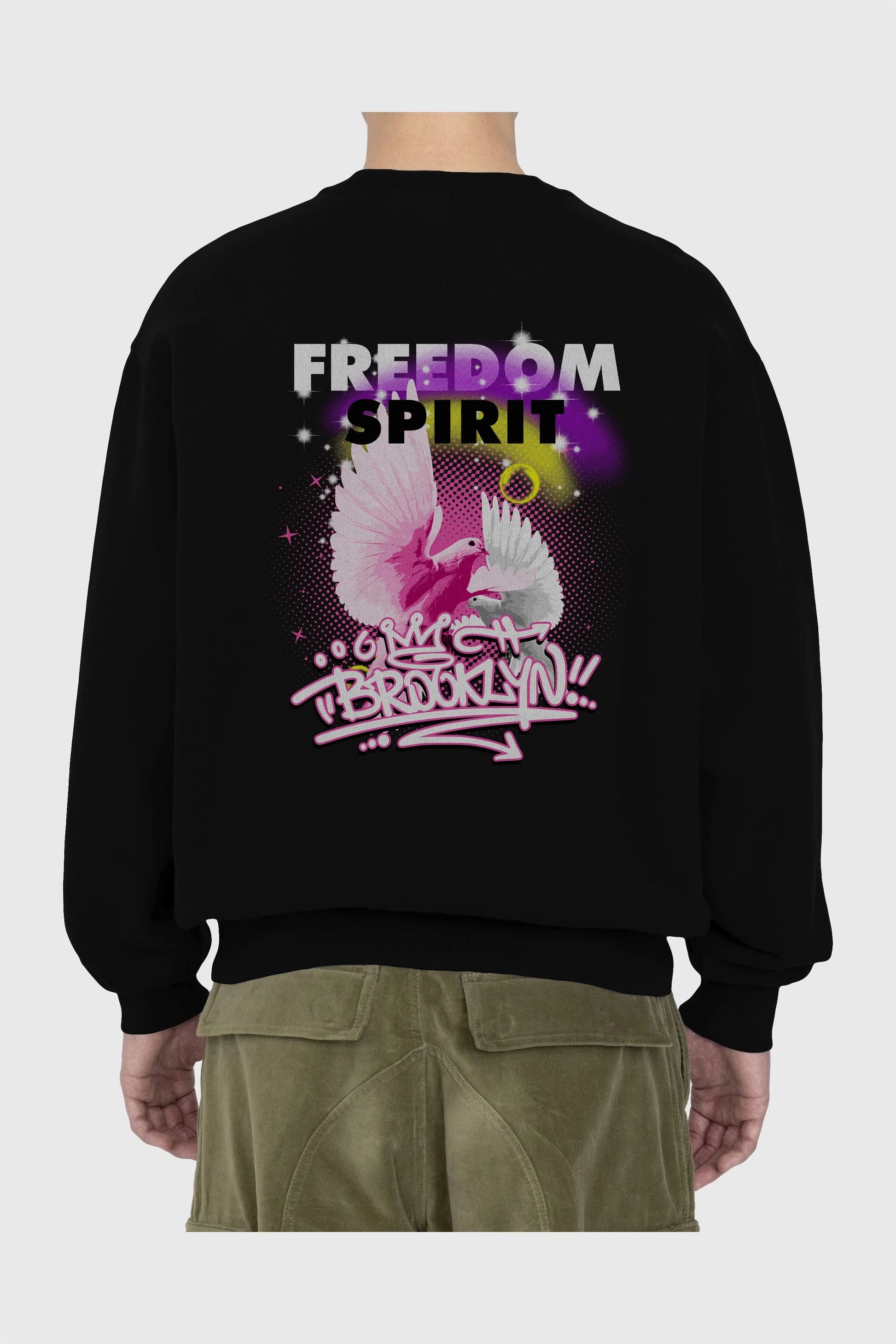 Freedom Spirit Brooklyn Arka Baskılı Oversize Sweatshirt Erkek Kadın Unisex