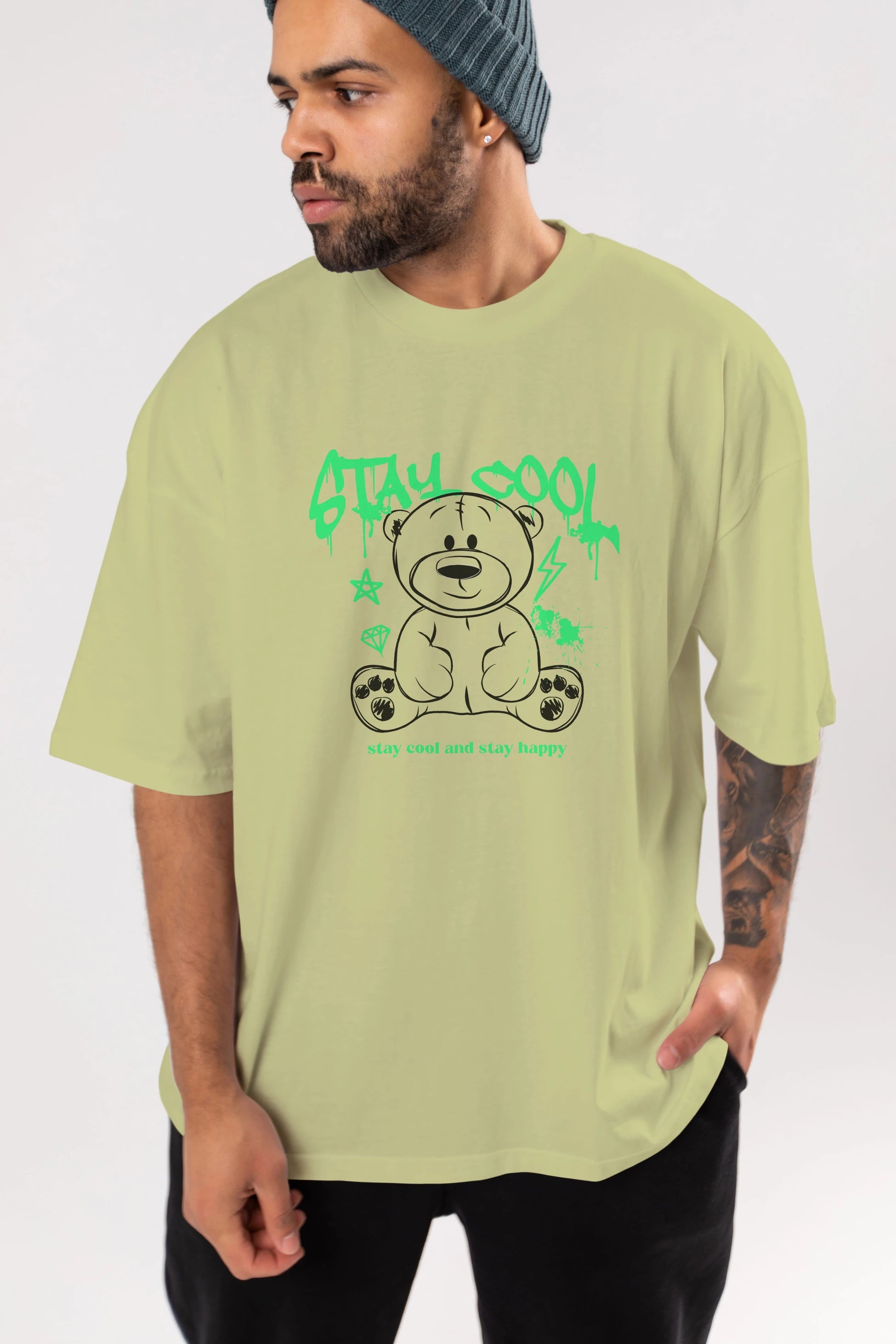 Teddy Bear Stay Cool Ön Baskılı Oversize t-shirt Erkek Kadın Unisex