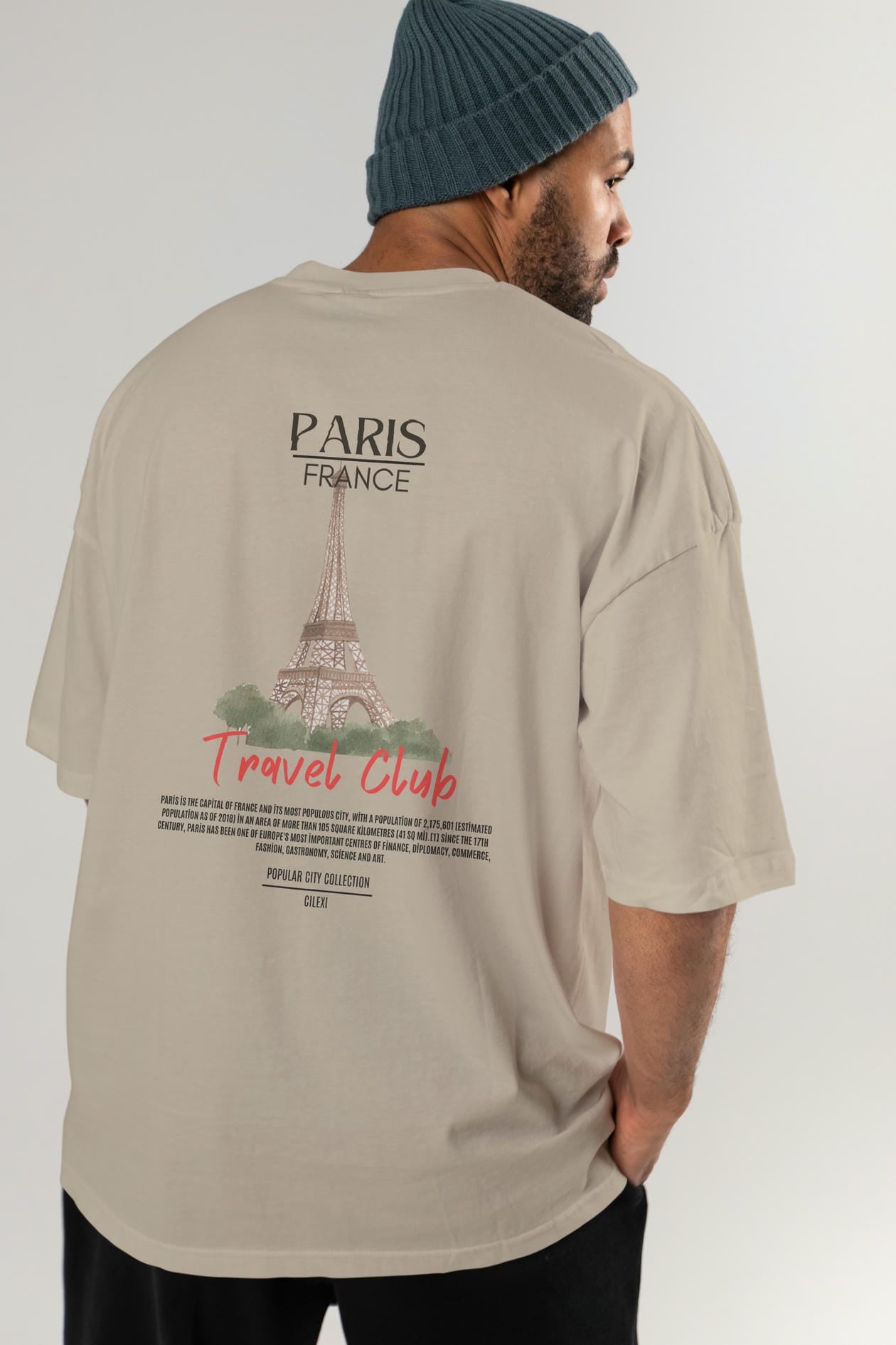Paris France Arka Baskılı Oversize t-shirt Erkek Kadın Pamuk Bisiklet Yaka tişort