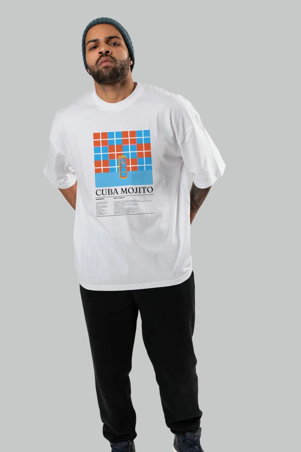 Cuba Mojito Kokteyl Ön Baskılı Oversize t-shirt Erkek Kadın %100 Pamuk Bisiklet Yaka tişort