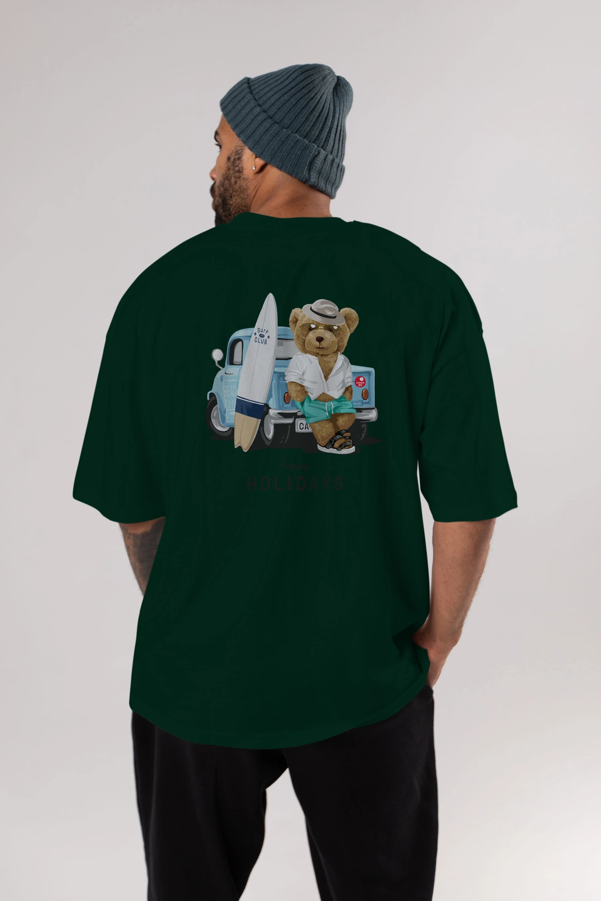Teddy Bear Surf Club Arka Baskılı Oversize t-shirt Erkek Kadın Unisex %100 Pamuk