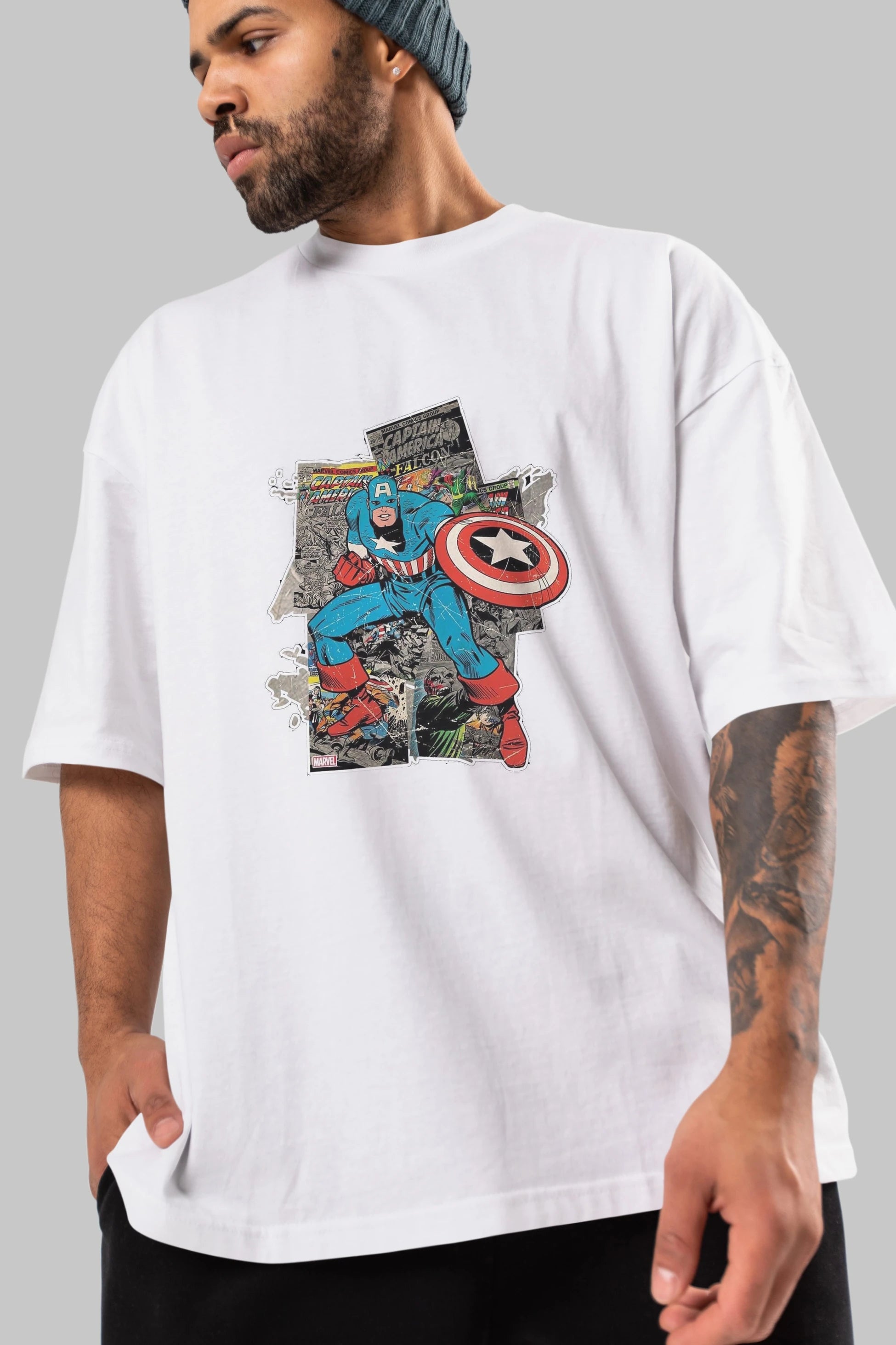 Captain America (2) Ön Baskılı Oversize t-shirt Erkek Kadın Unisex %100 Pamuk Bisiklet Yaka tişort